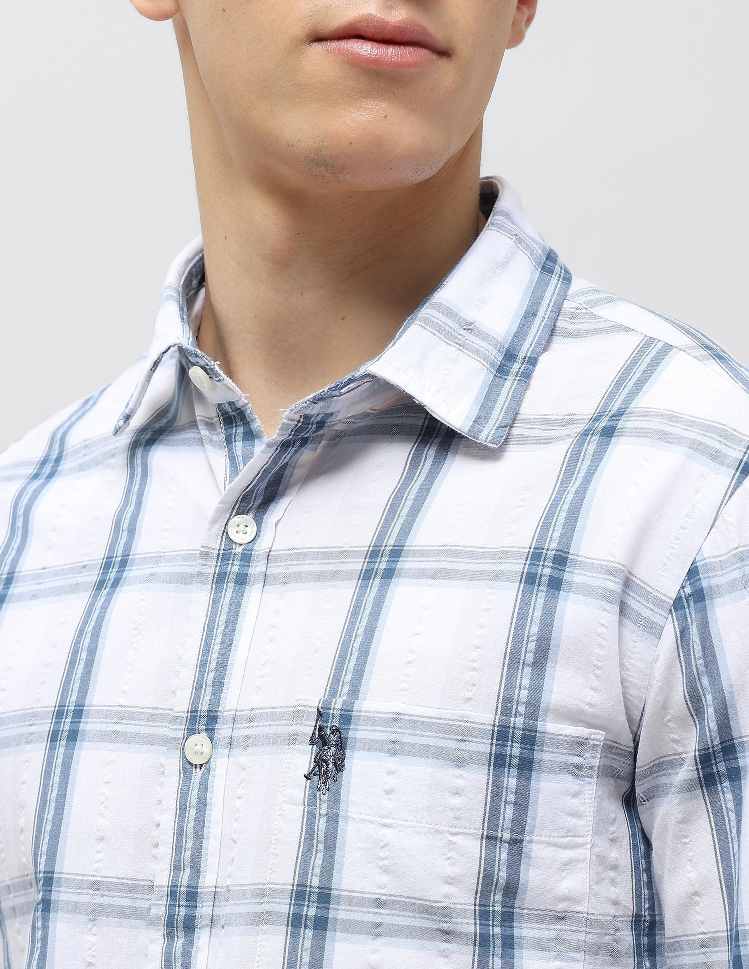 Grid Tattersall Checked Seersucker Shirt Light Blue - U.S. POLO ASSN. | Large