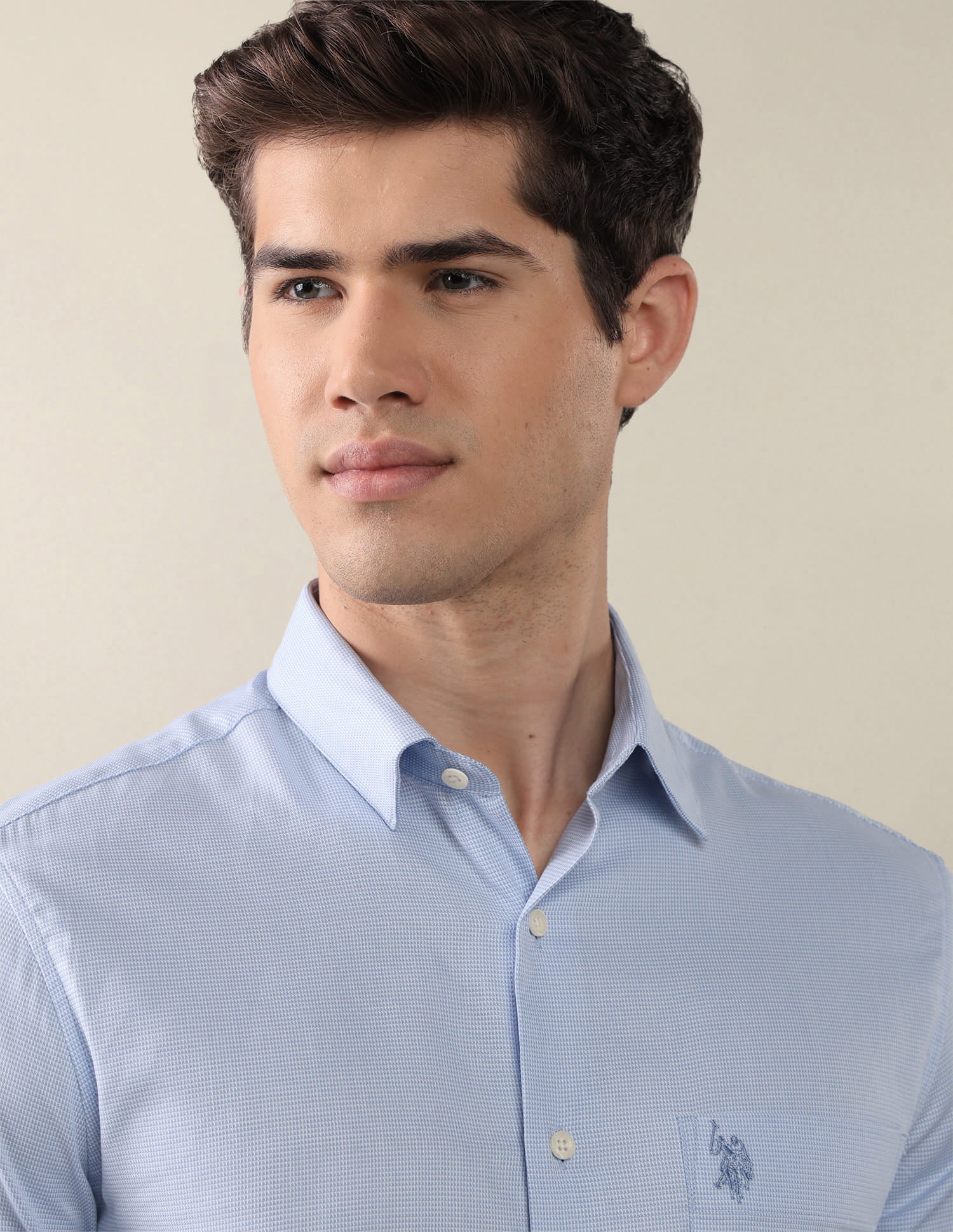 Textured Tailored Fit Shirt Blue - U.S. Polo Assn. India | Large