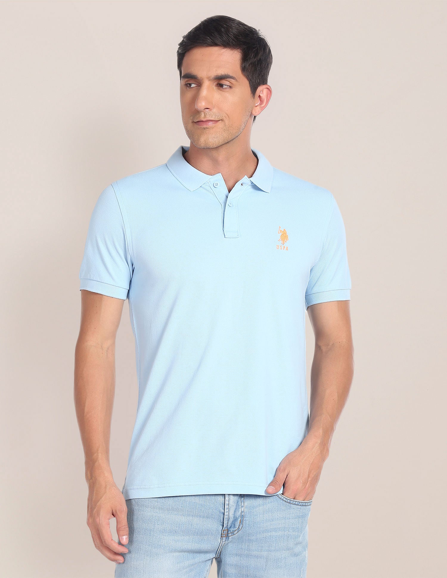 Solid Pique Polo Shirt Light Blue - U.S. POLO ASSN. | Large
