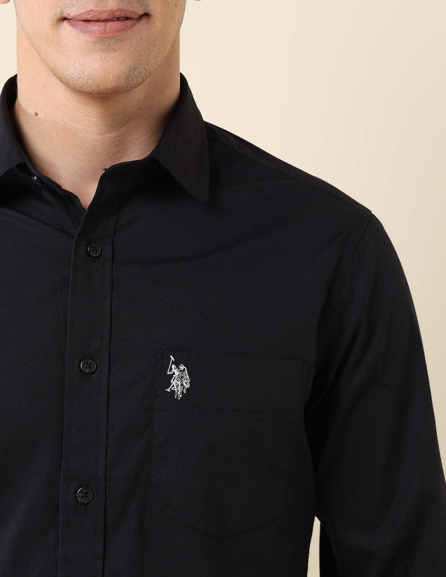 Poplin Solid Stretch Shirt Black - U.S. Polo Assn. India | Large