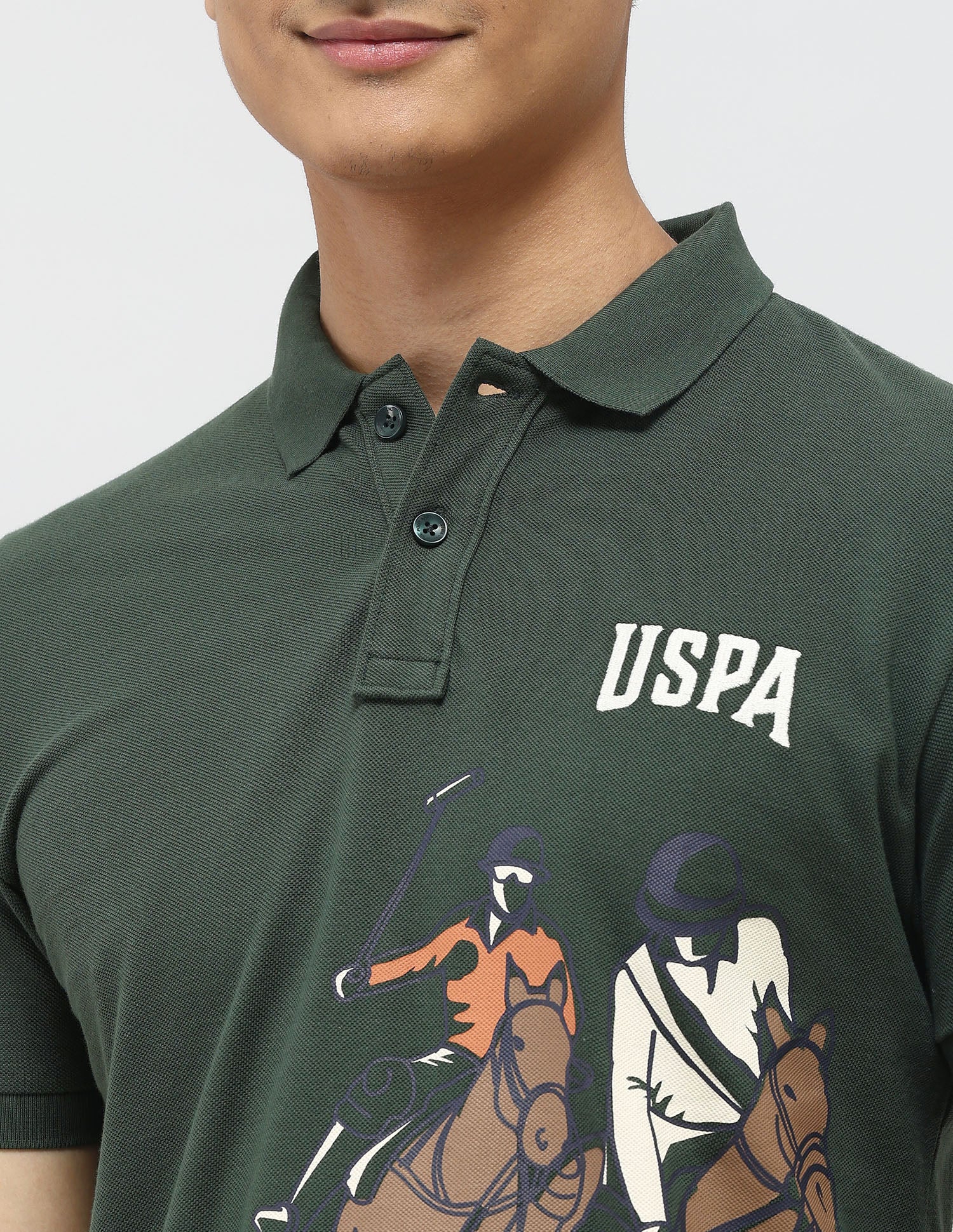 Graphic Printed Muscle Fit Polo Shirt Olive - U.S. Polo Assn. India | Large