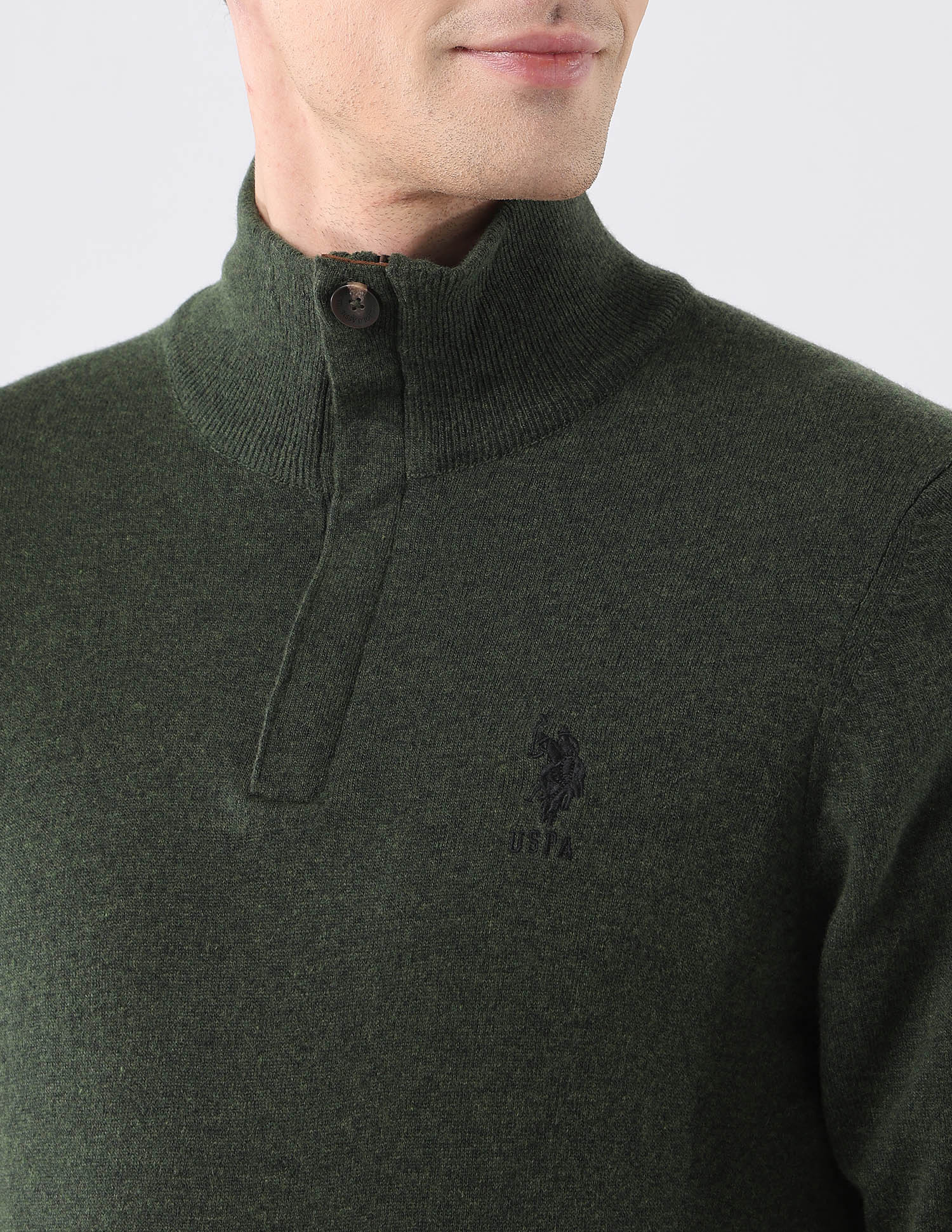 Regular Fit Solid Sweater Green - U.S. Polo Assn. India | Large