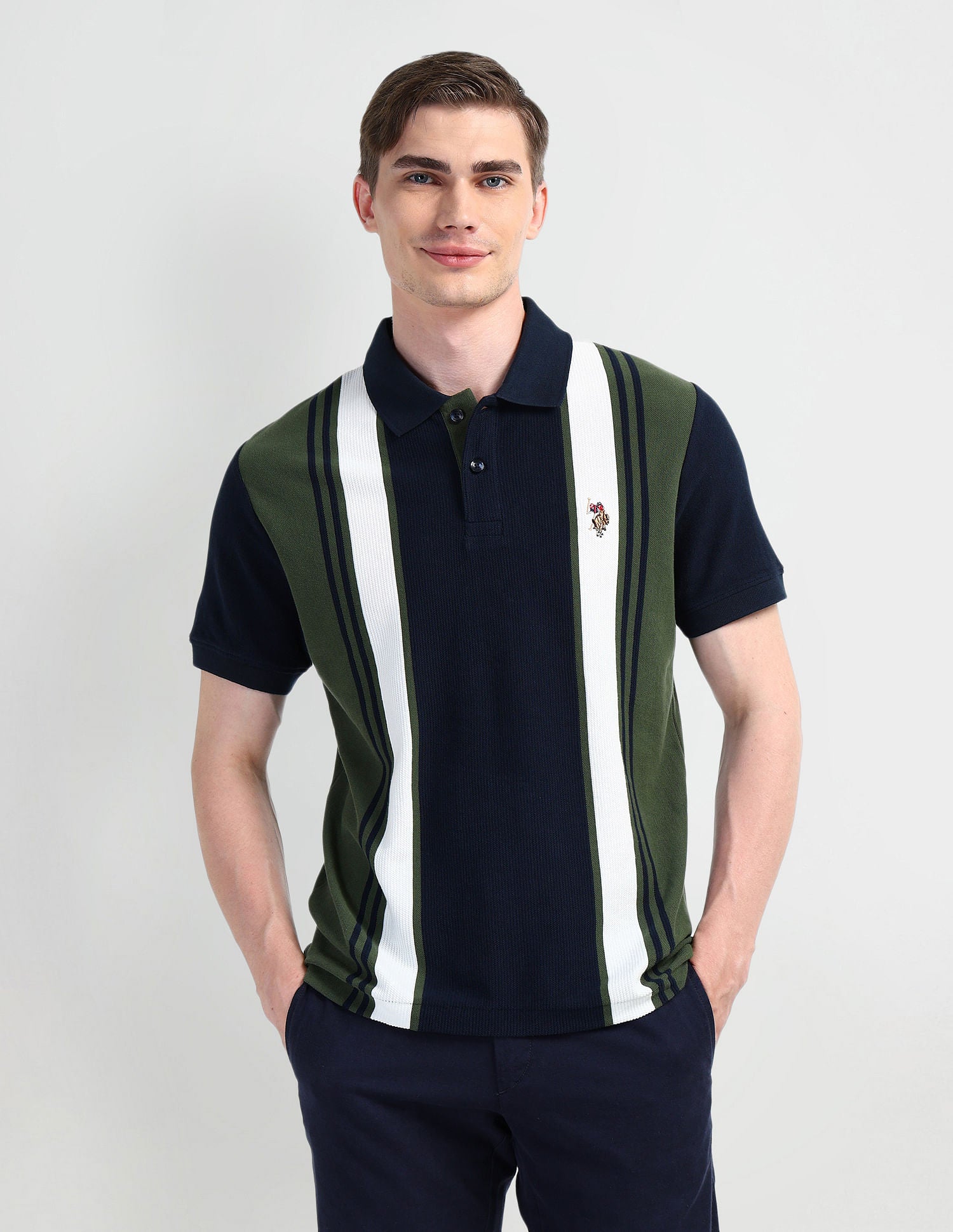 Muscle Fit Striped Polo Shirt Green - U.S. Polo Assn. India | Large