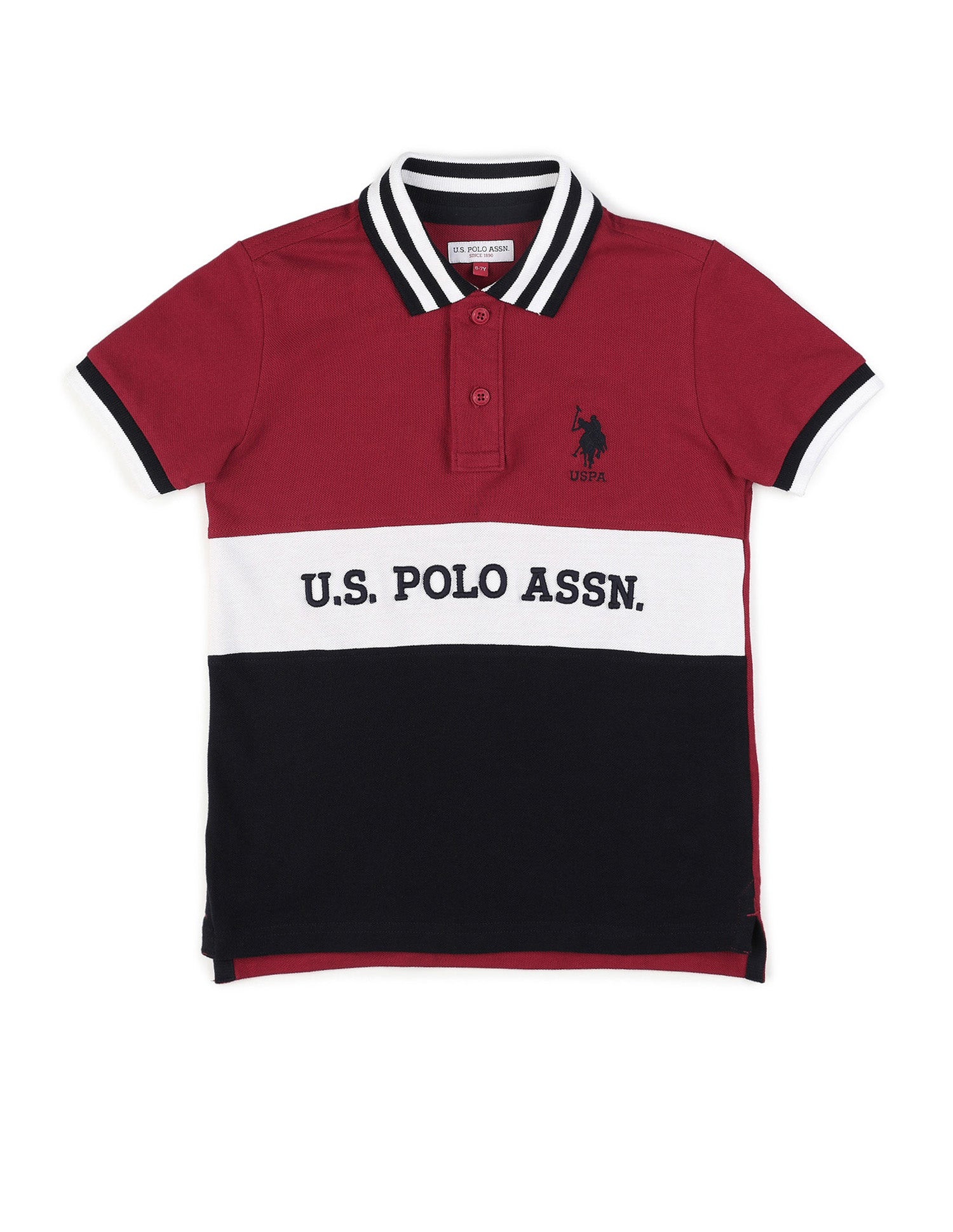 Boys Colour Blocked Pure Cotton Polo Shirt Red - U.S. POLO ASSN. | Large