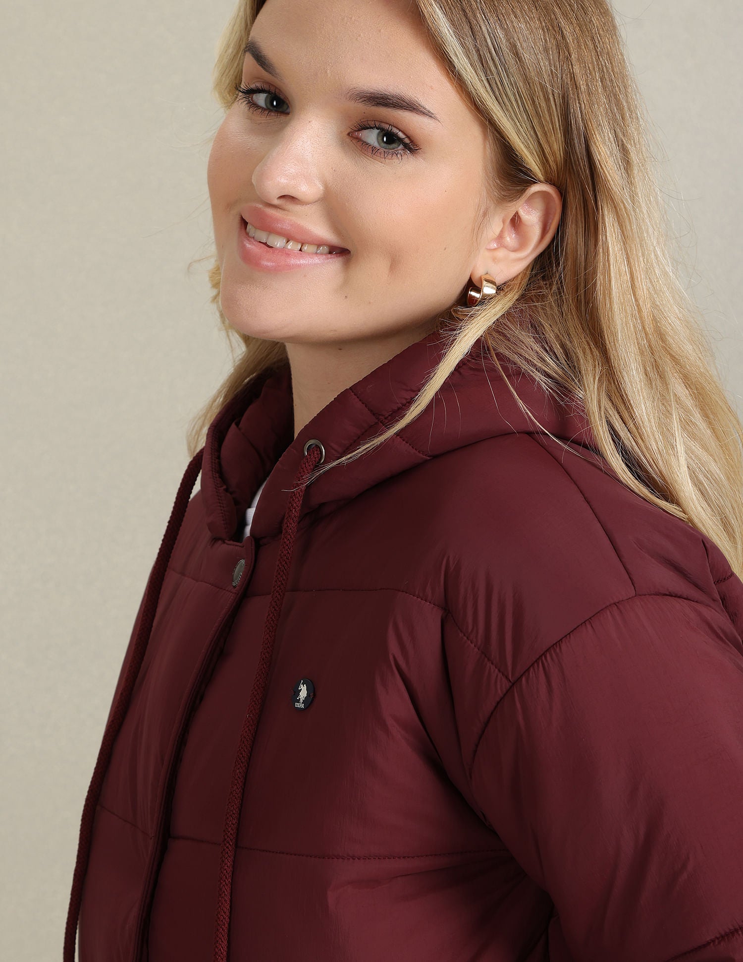 Hooded Solid Padded Jacket Maroon - U.S. POLO ASSN. | Large