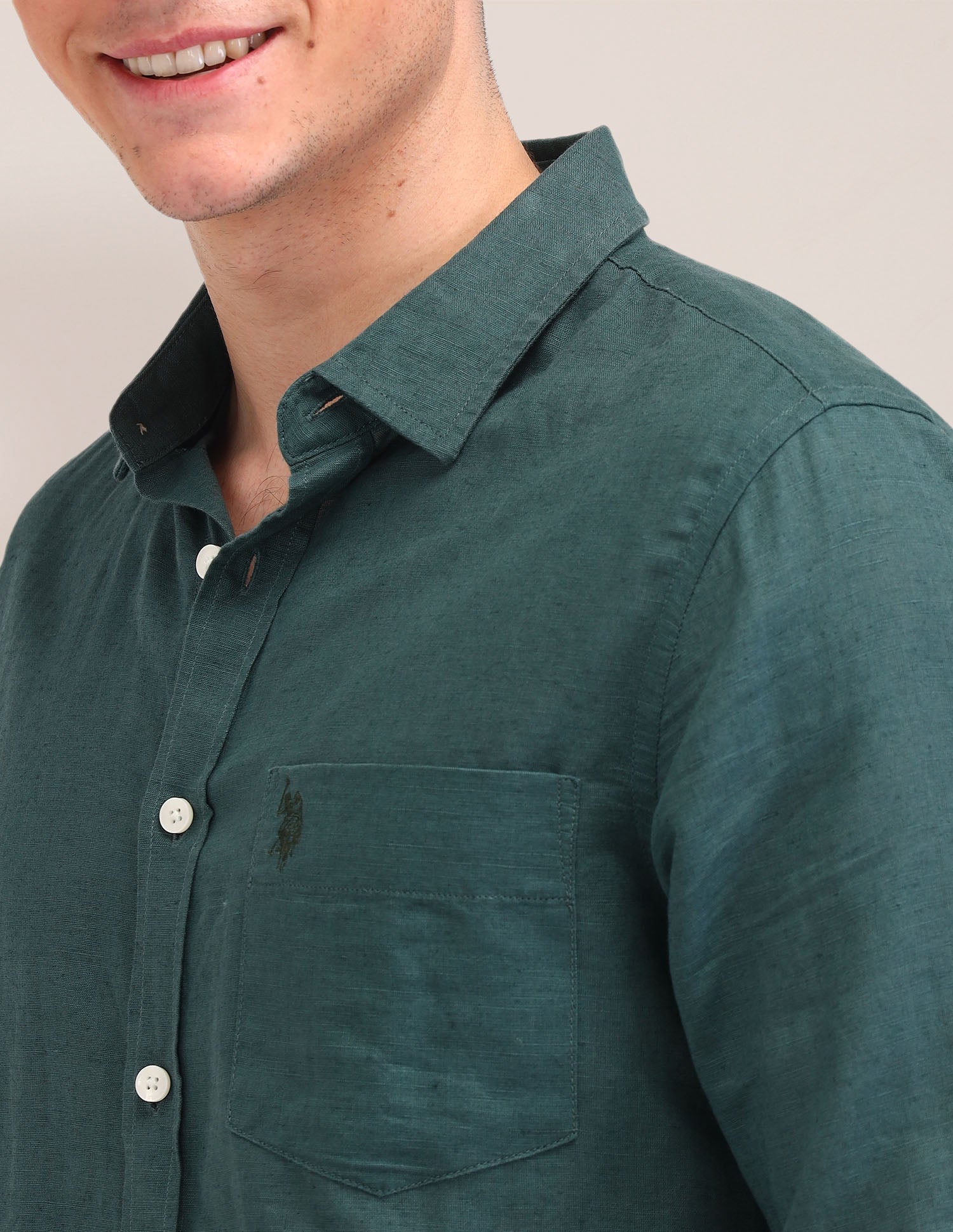 Tailored Fit Twill Shirt Green - U.S. Polo Assn. India | Large
