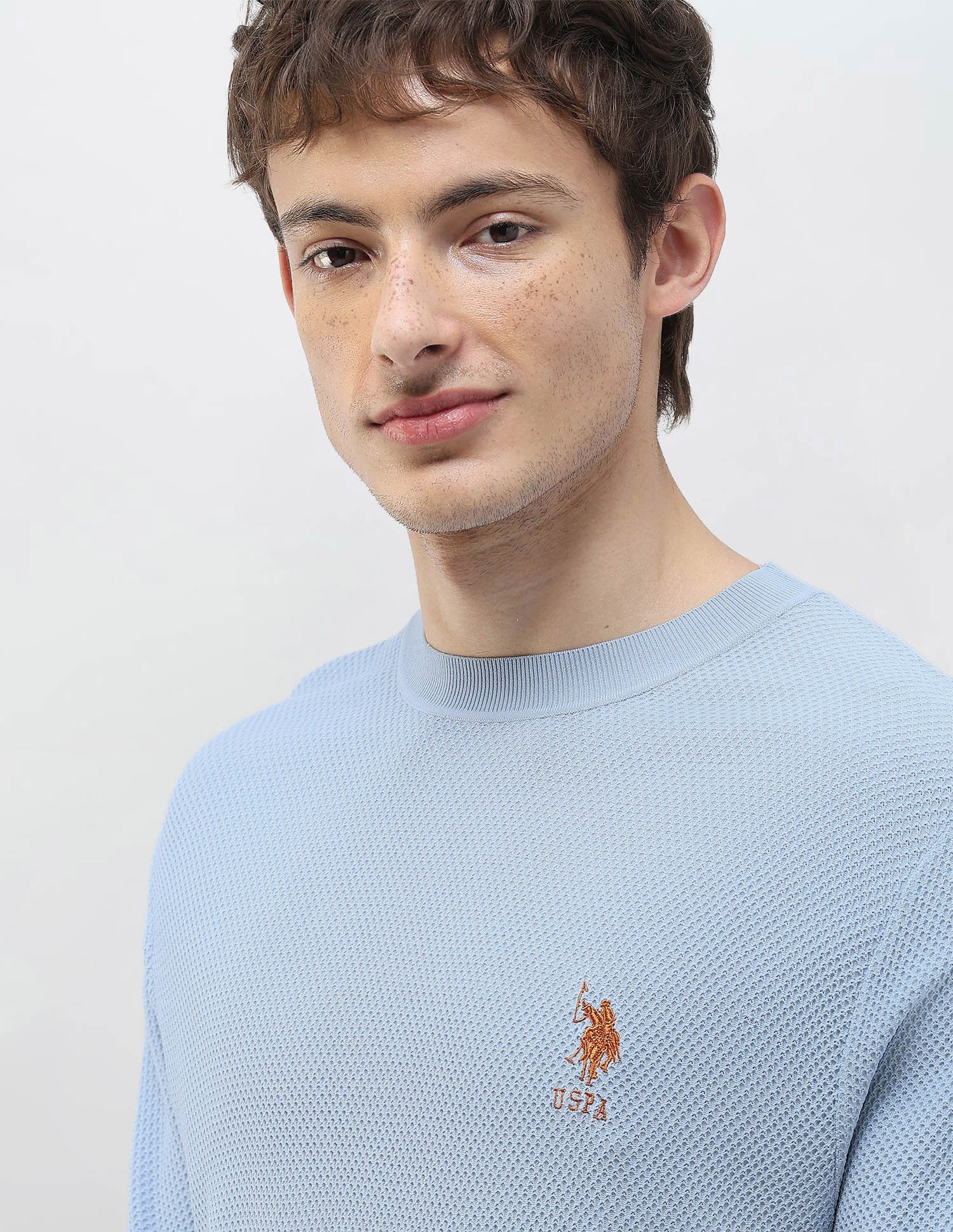 Textured Slim Fit T-Shirt Light Blue - U.S. Polo Assn. India | Large