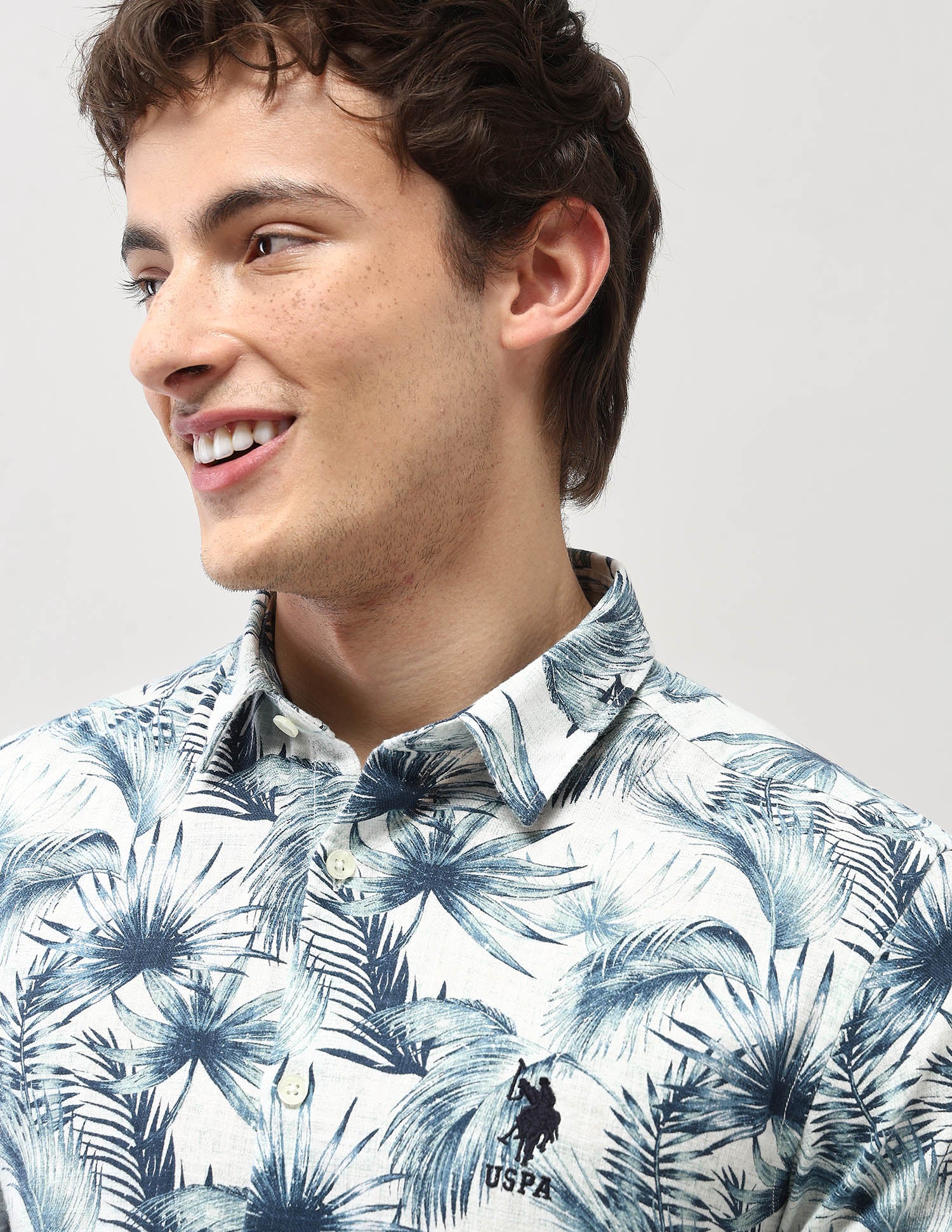 Motel On The Coast Tropical Printed Shirt Teal - U.S. Polo Assn. India | Large