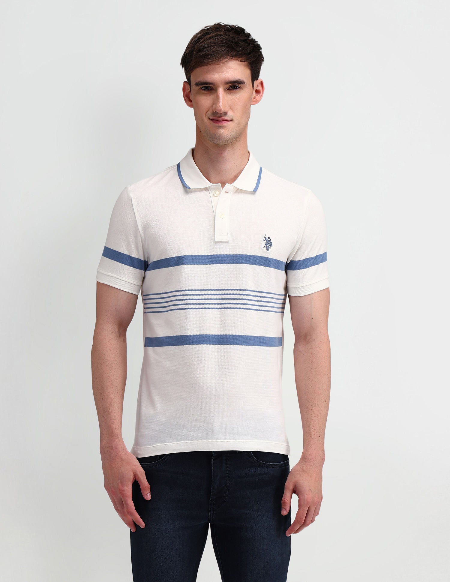 Muscle Fit Horizontal Striped Polo Shirt Light-Blue - U.S. Polo Assn. India | Large