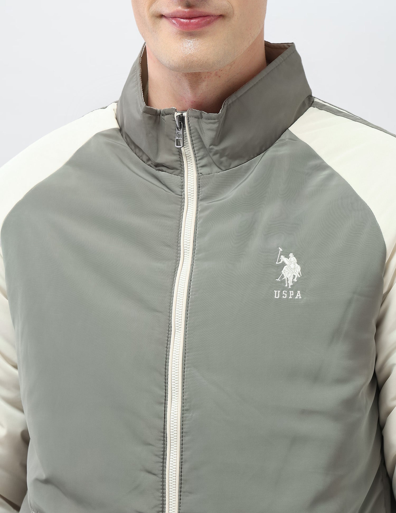 Colour Blocked Regular Fit Puffer Jacket Green - U.S. Polo Assn. India | Large