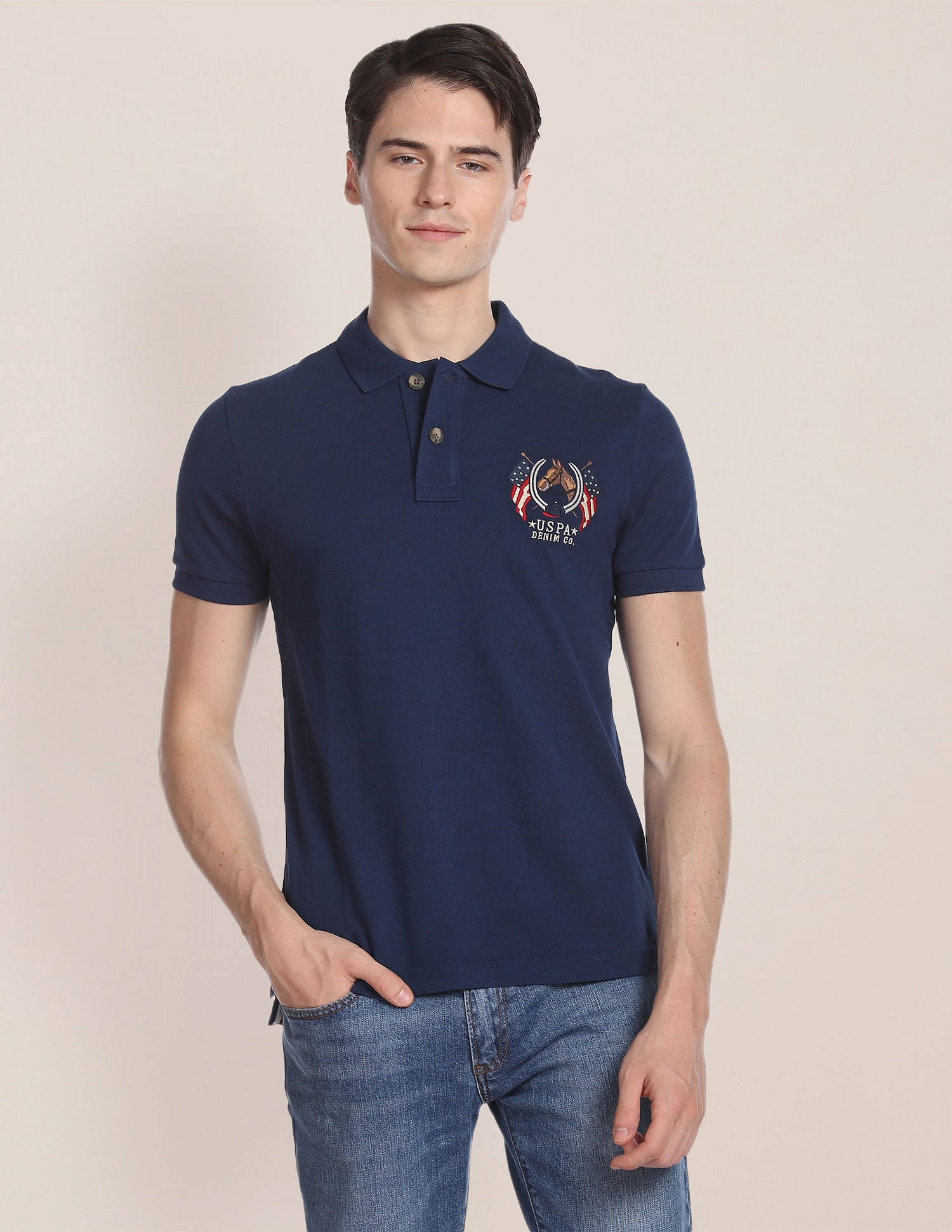 Men Dark Blue Cotton Solid Polo Shirt – U.S. Polo Assn. India