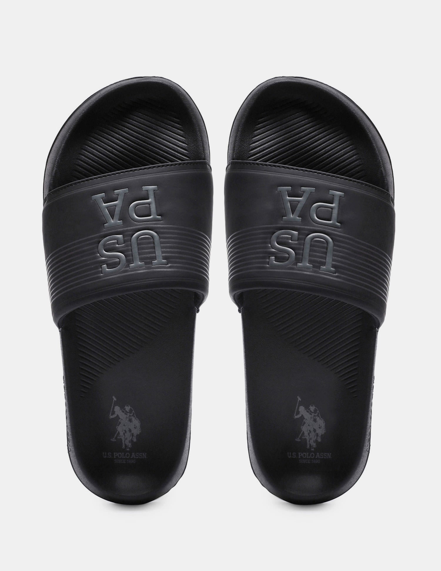 Men Striped Artax 2.0 Blk Sliders Black - U.S. Polo Assn. India | Large