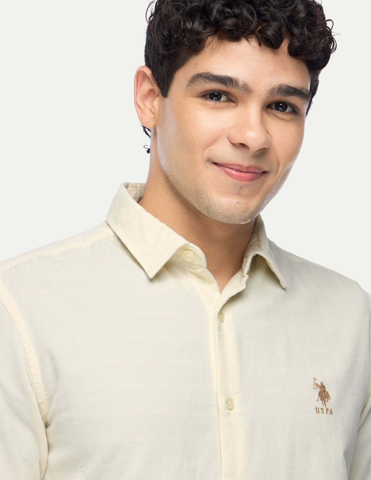 Corduroy Regular Fit Shirt Ivory - U.S. Polo Assn. India | Large