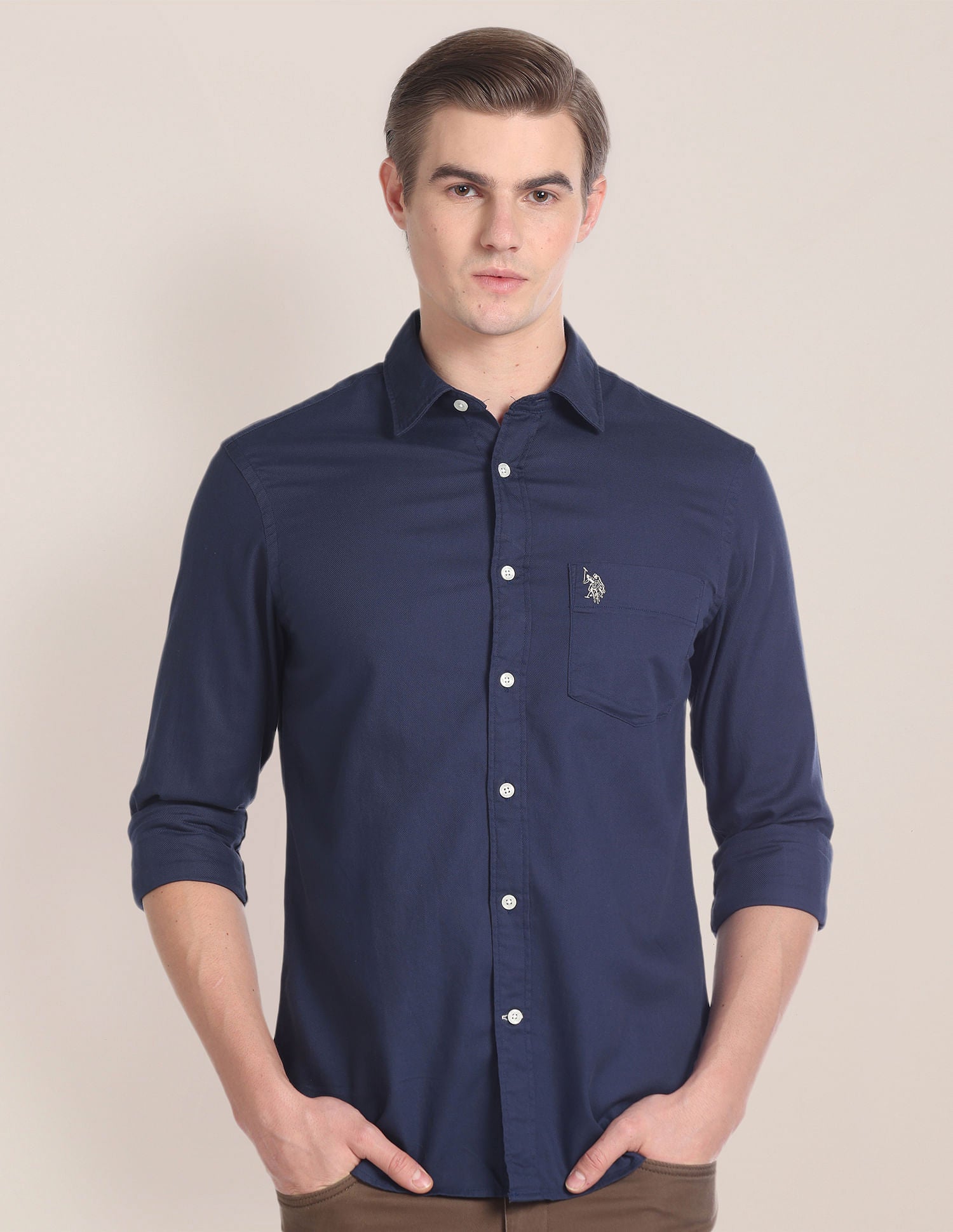 Solid Dobby Casual Shirt Navy - U.S. Polo Assn. India | Large