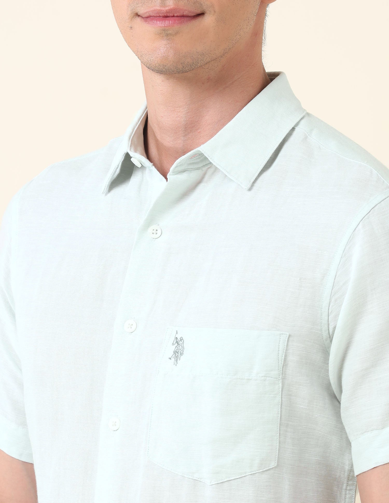 Tailored Fit Textured Shirt Light Green - U.S. Polo Assn. India | Large