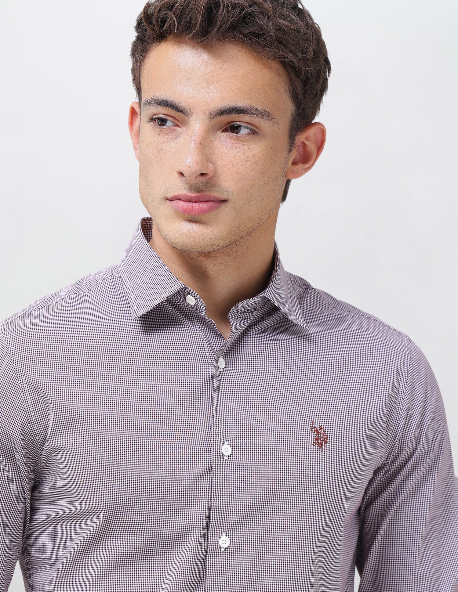 Micro Checked Regular Fit Shirt Burgundy - U.S. Polo Assn. India | Large