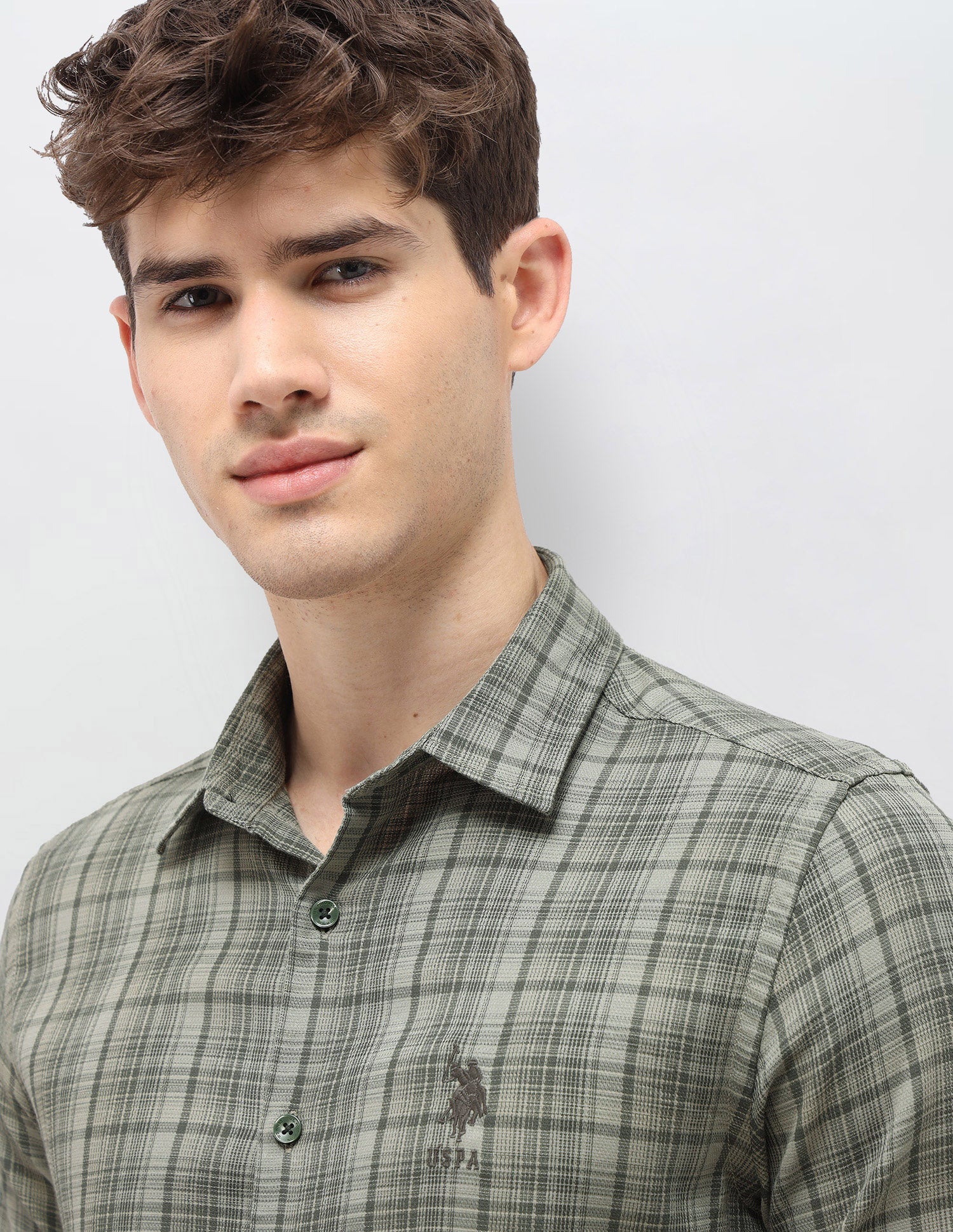 Tartan Checked Dobby Shirt Olive - U.S. Polo Assn. India | Large