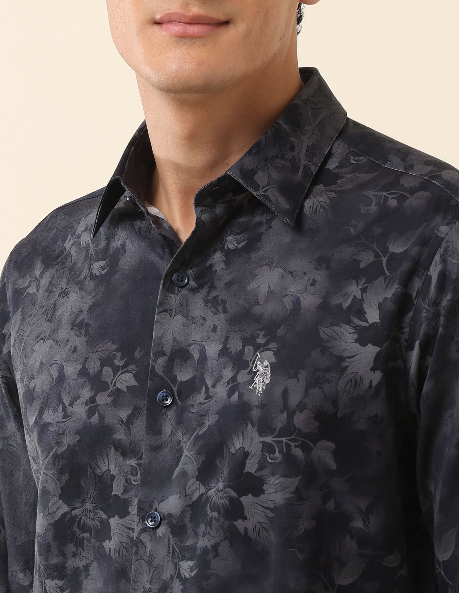 Tailored Fit Floral Printed Shirt Navy - U.S. Polo Assn. India | Large