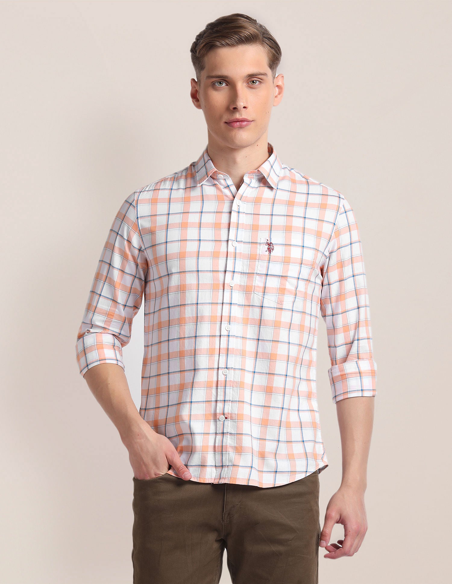 Premium Cotton Twill Shirt Orange - U.S. Polo Assn. India | Large