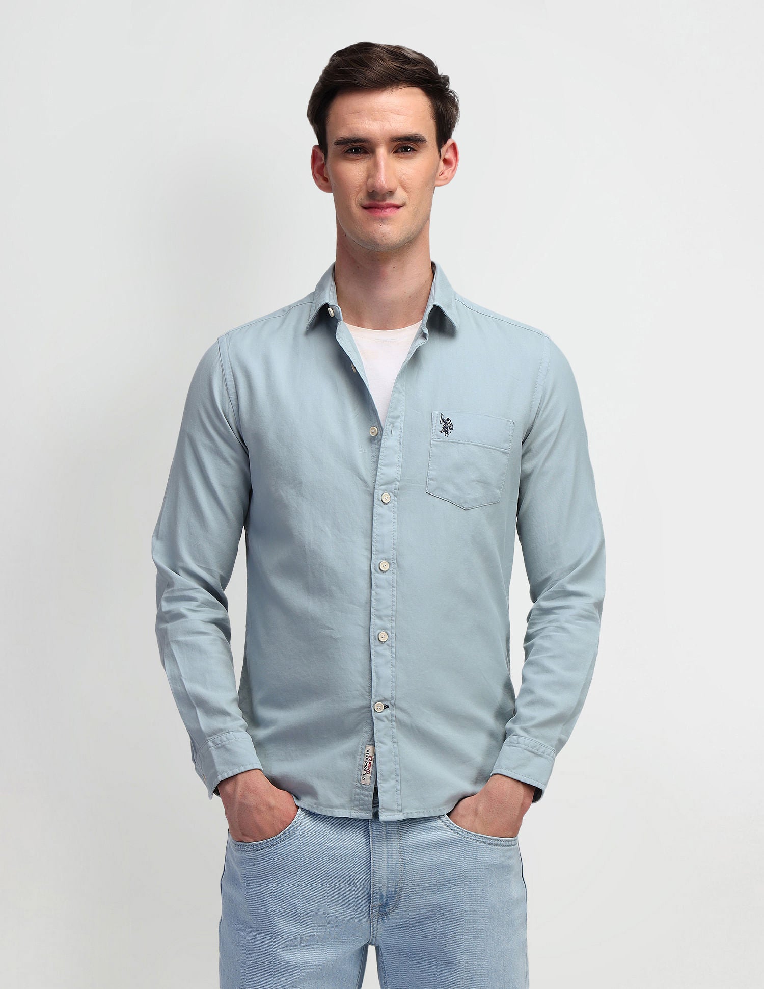Solid Slim Fit Shirt Light Blue - U.S. Polo Assn. India | Large