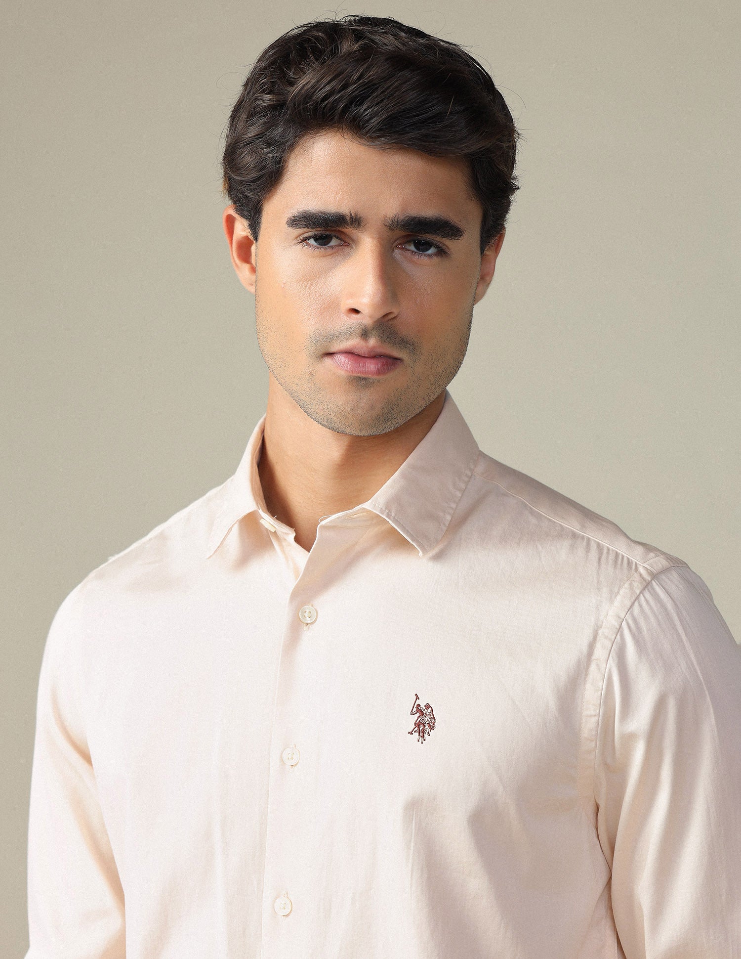 Pure Cotton Satin Shirt Beige - U.S. POLO ASSN. | Large