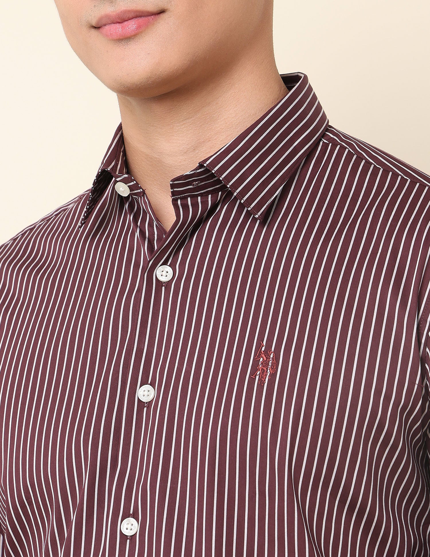 Vertical Striped Tailored Fit Shirt Burgundy - U.S. Polo Assn. India | Large