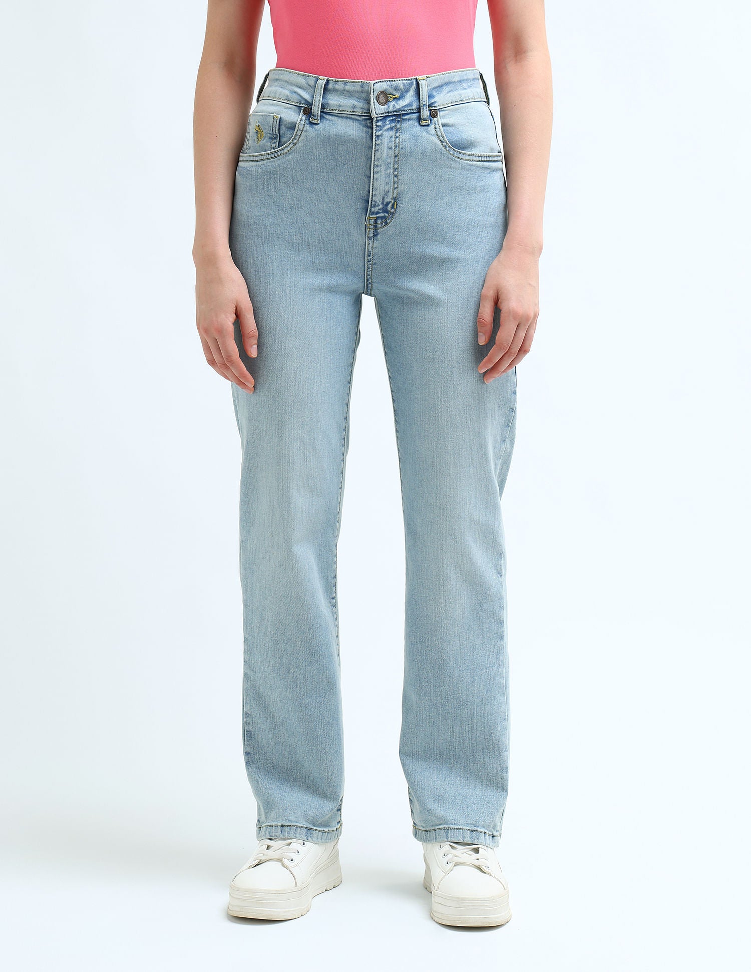 High Rise Tinted Straight Fit Jeans Light Blue - U.S. POLO ASSN. | Large