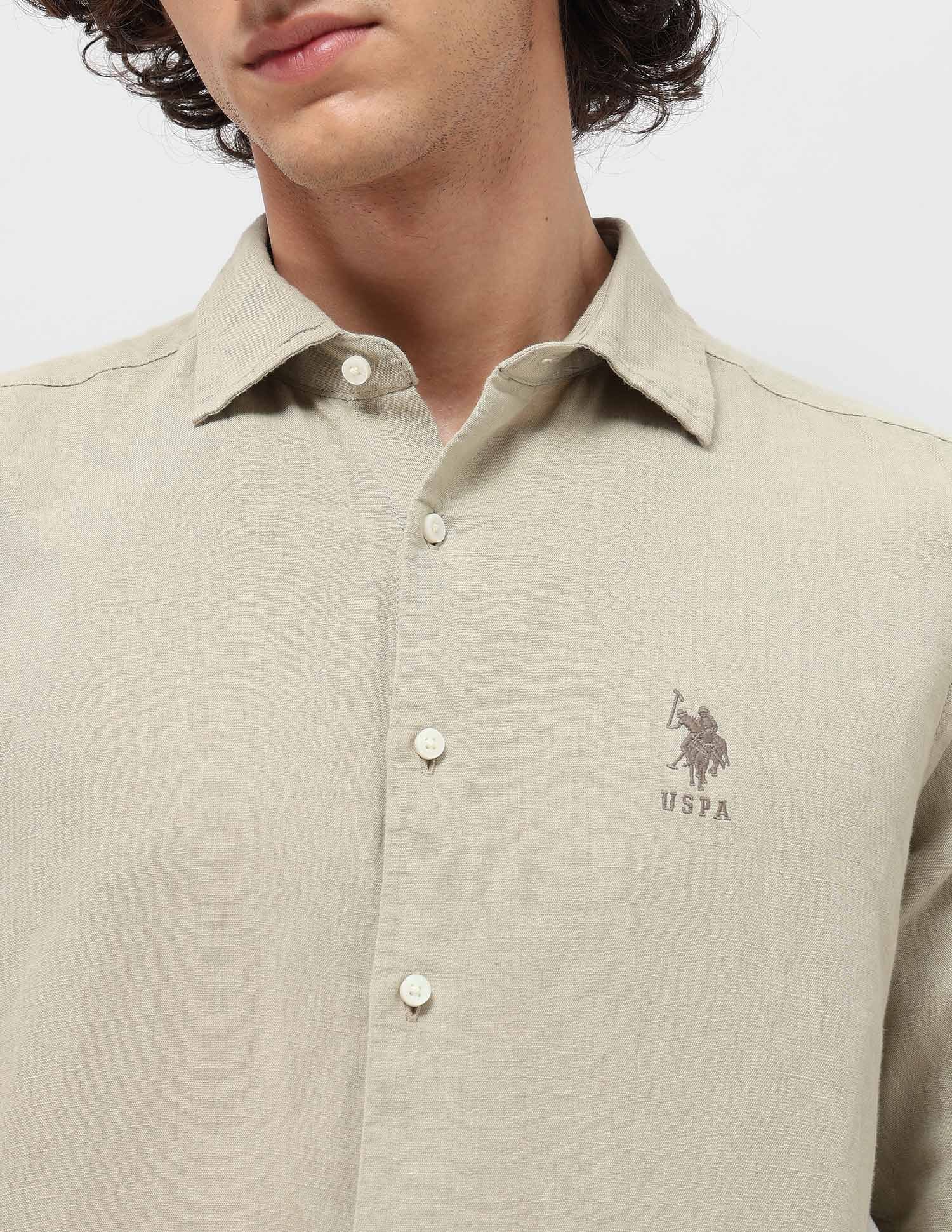 Solid Regular Fit Shirt Light Olive - U.S. Polo Assn. India | Large