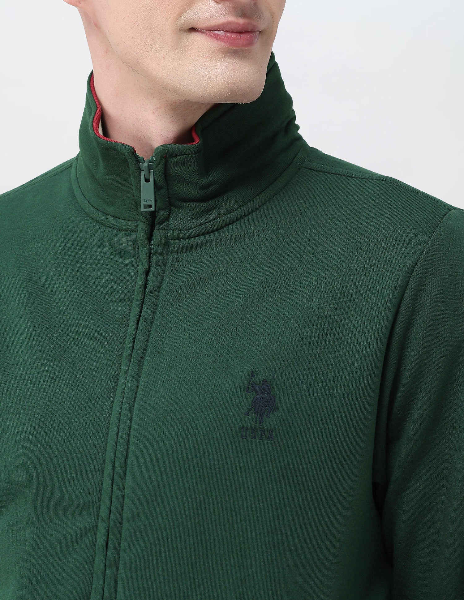 Brand Embroidered Zipper Sweatshirt Dark Green - U.S. Polo Assn. India | Large