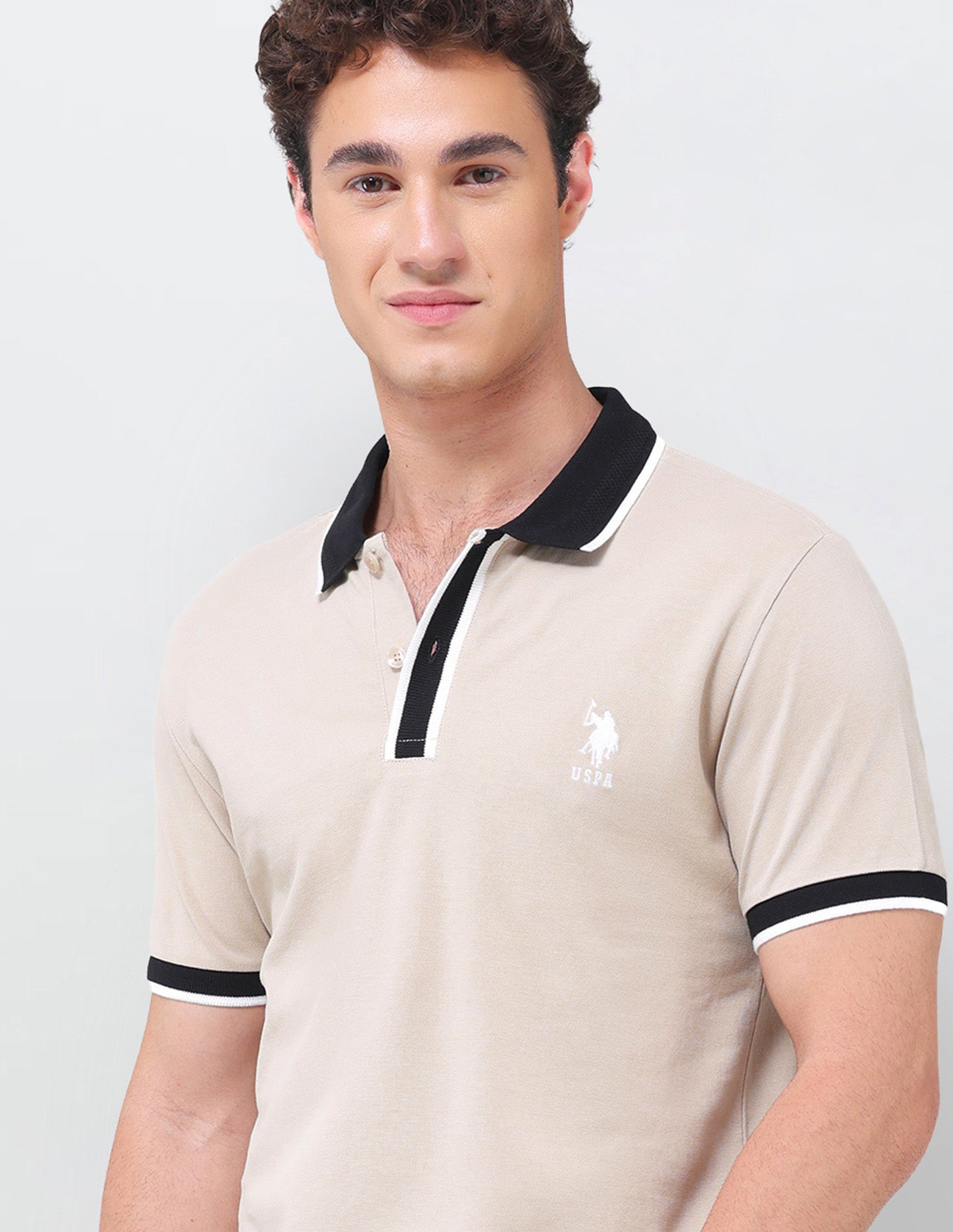 Solid Slim Fit Polo Shirt Beige - U.S. Polo Assn. India | Large