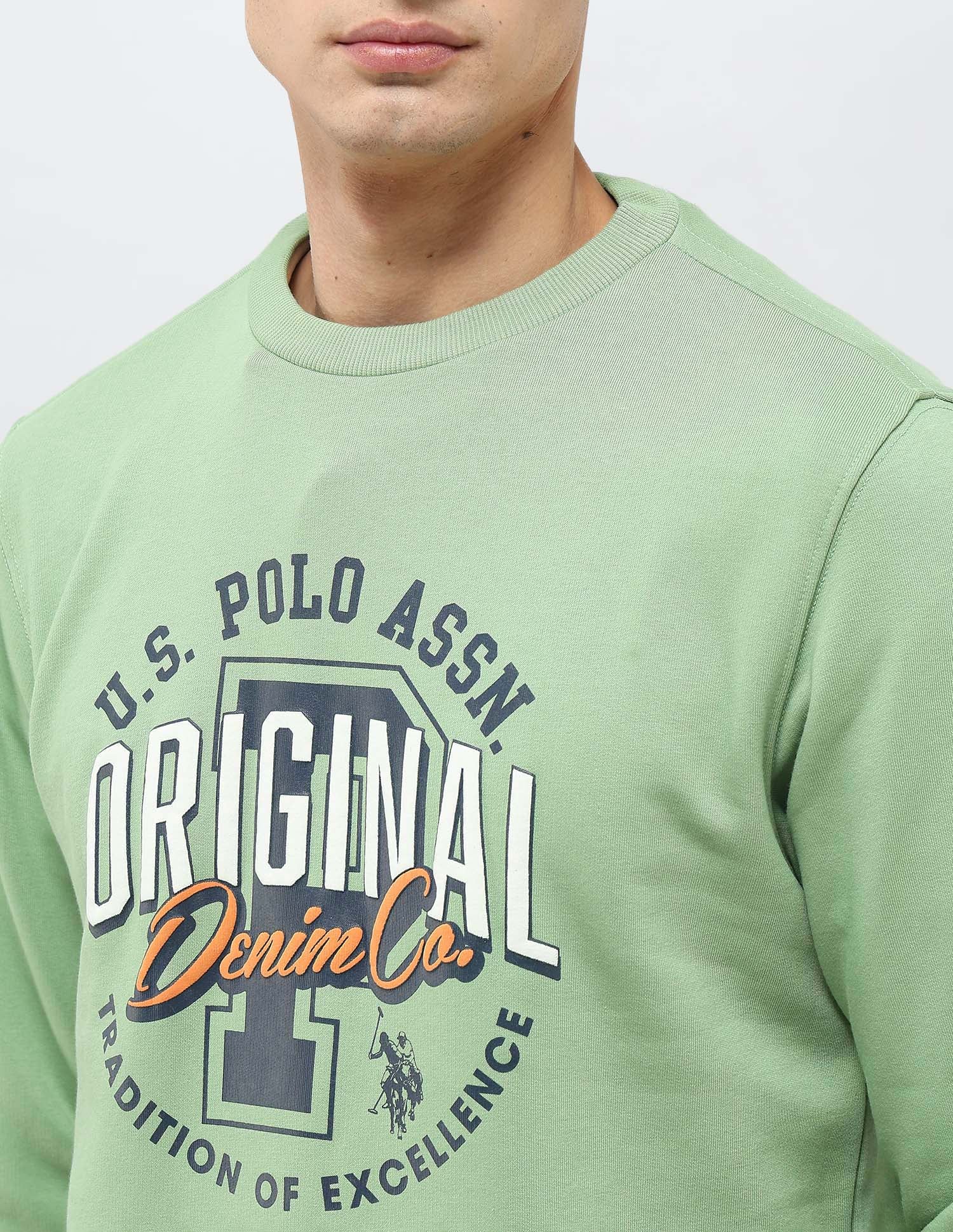 Graphic Brand Printed Regular Fit Sweatshirt Light Green - U.S. POLO ASSN. | Large