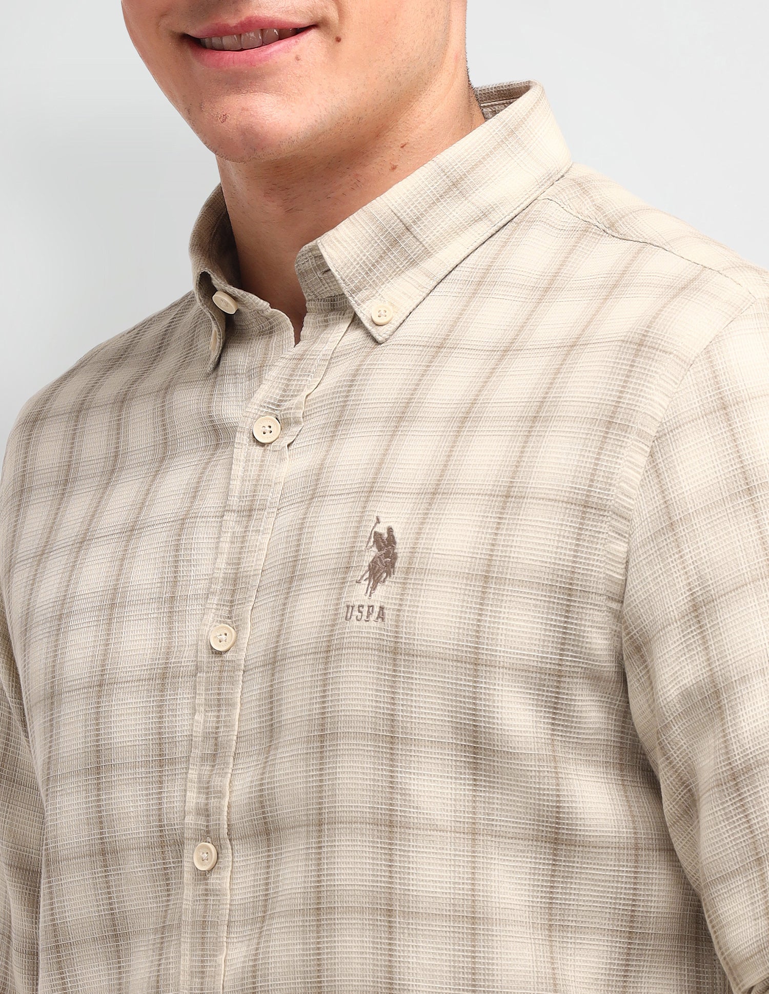 Tartan Checked Slim Fit Shirt Beige - U.S. Polo Assn. India | Large