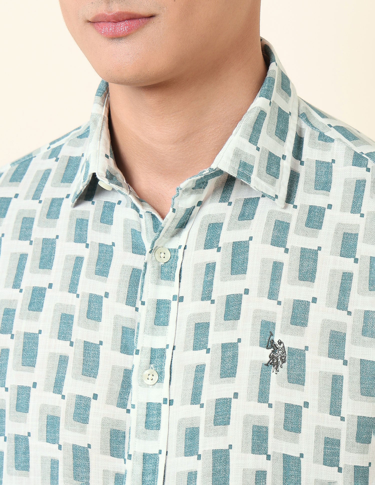 Geometric Printed Pure Cotton Shirt Green - U.S. POLO ASSN. | Large
