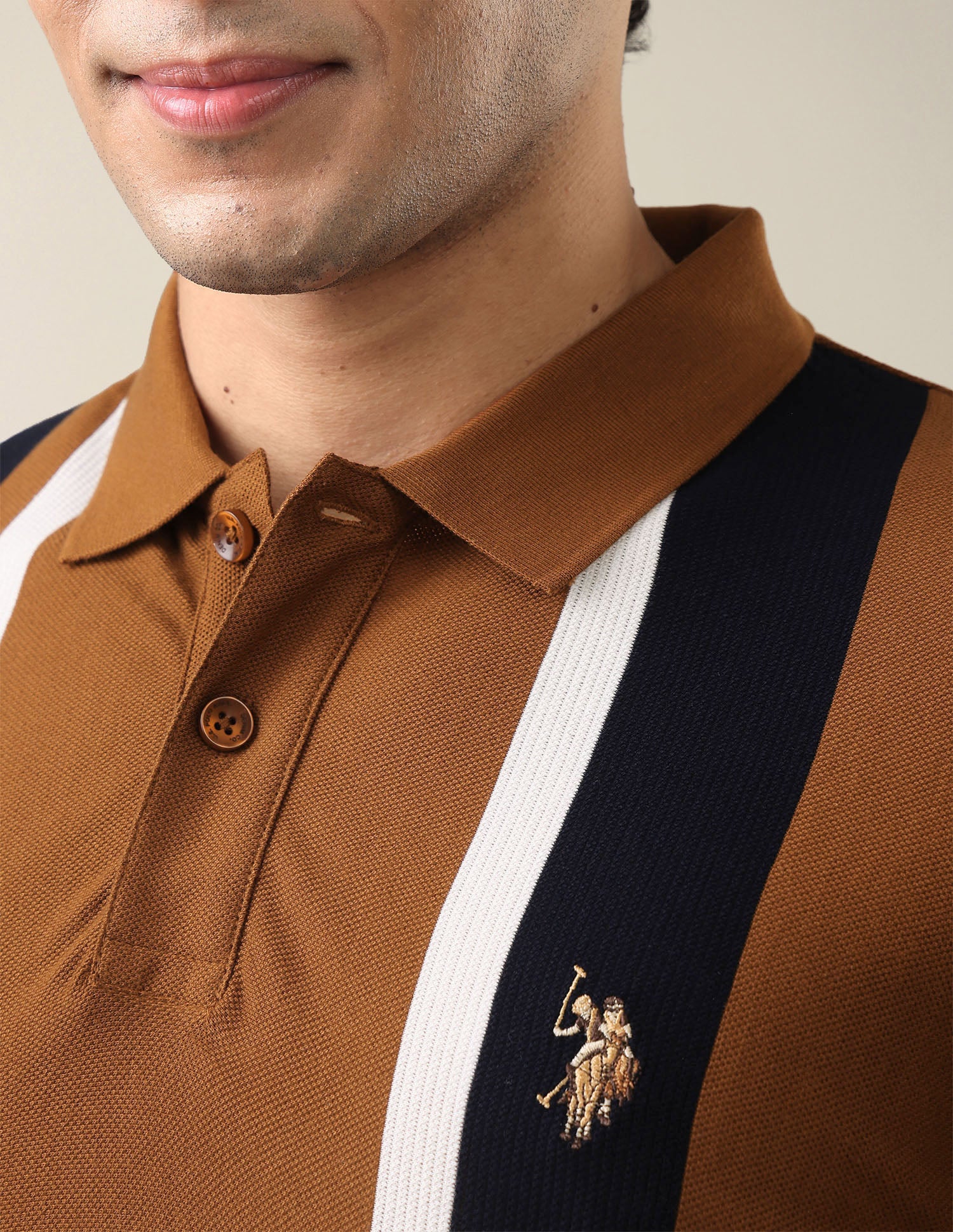 Vertical Striped Slim Fit Polo Shirt Bronze - U.S. Polo Assn. India | Large