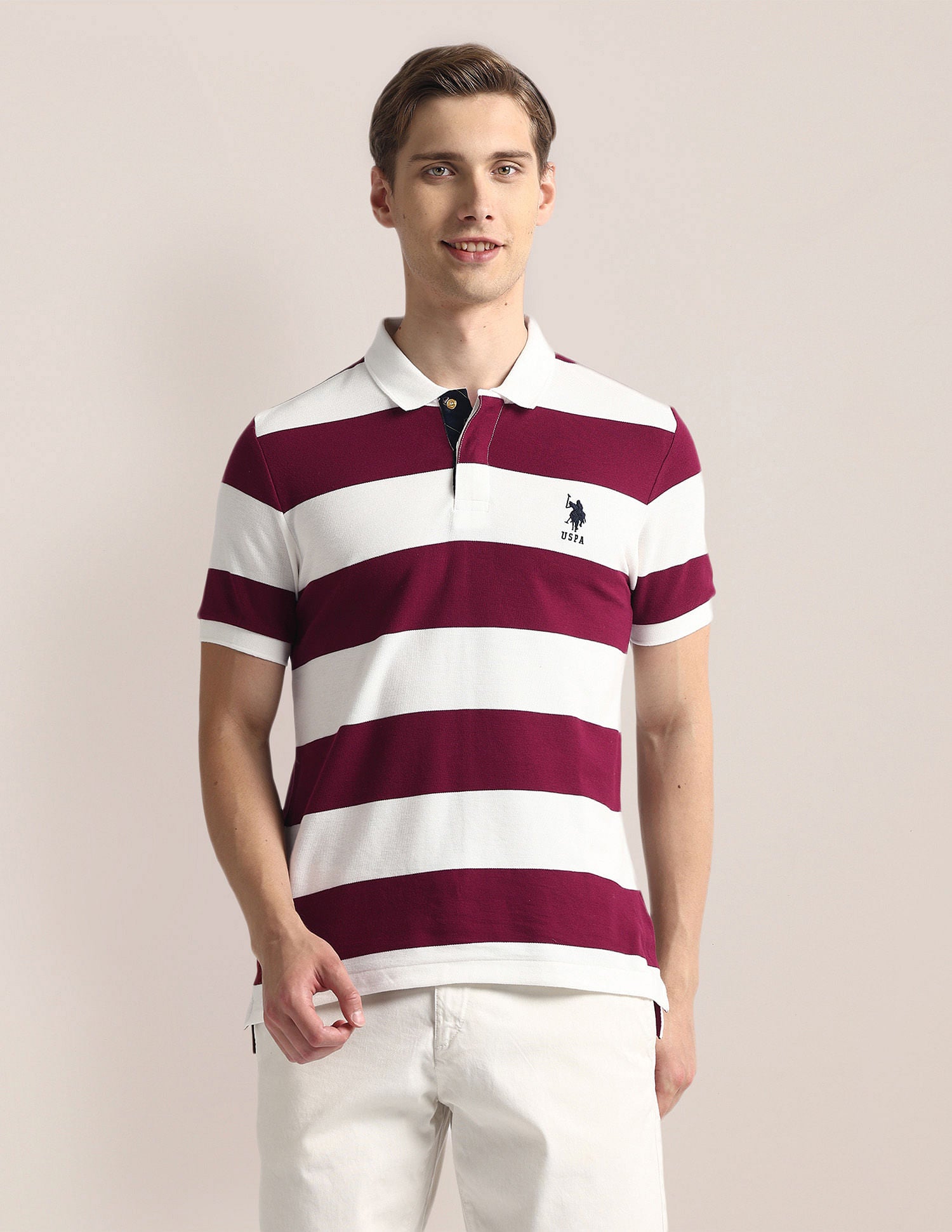 Horizontal Stripe Slim Polo Shirt Maroon - U.S. Polo Assn. India | Large