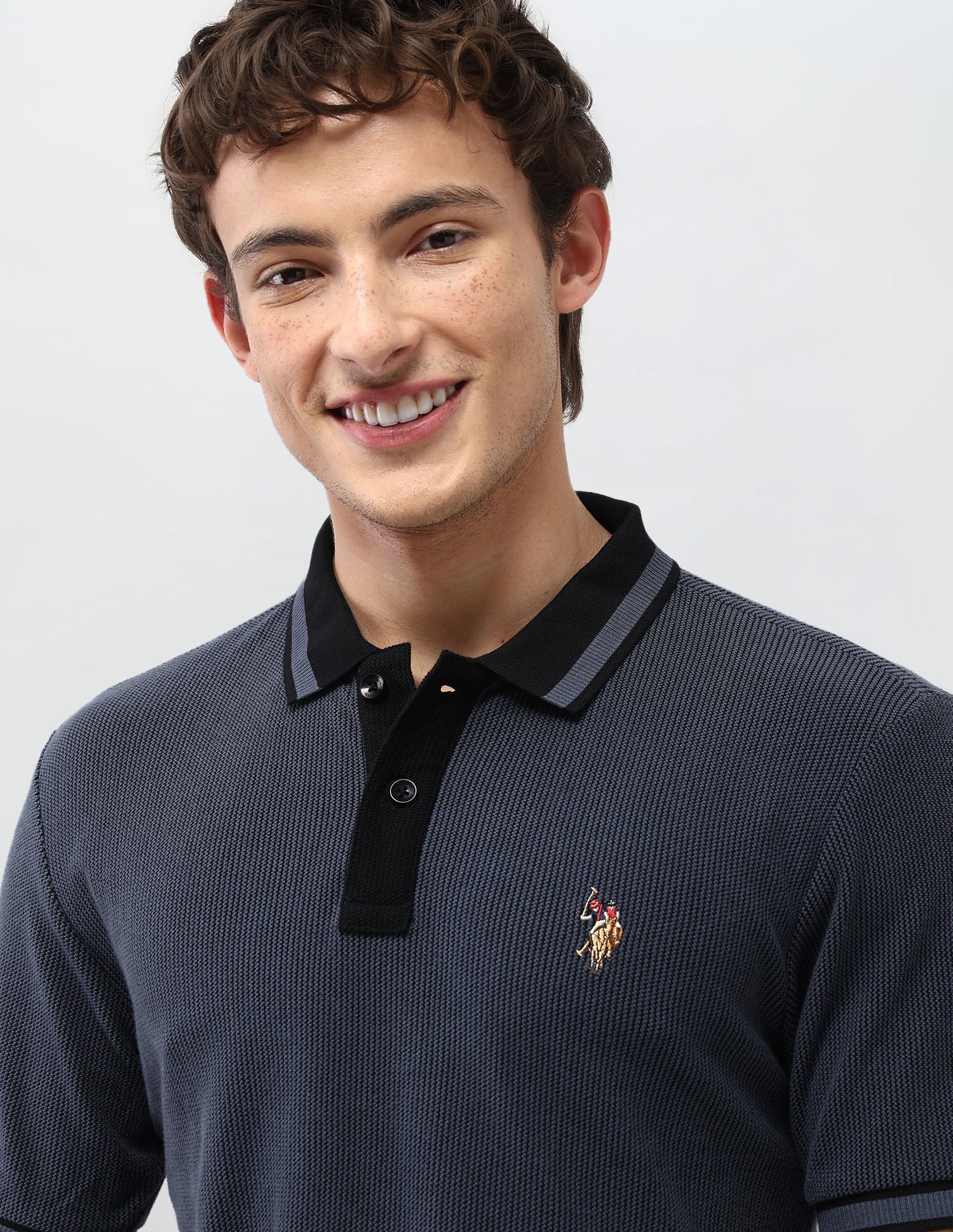 Textured Motel On The Coast Polo Shirt Dark Blue - U.S. Polo Assn. India | Large