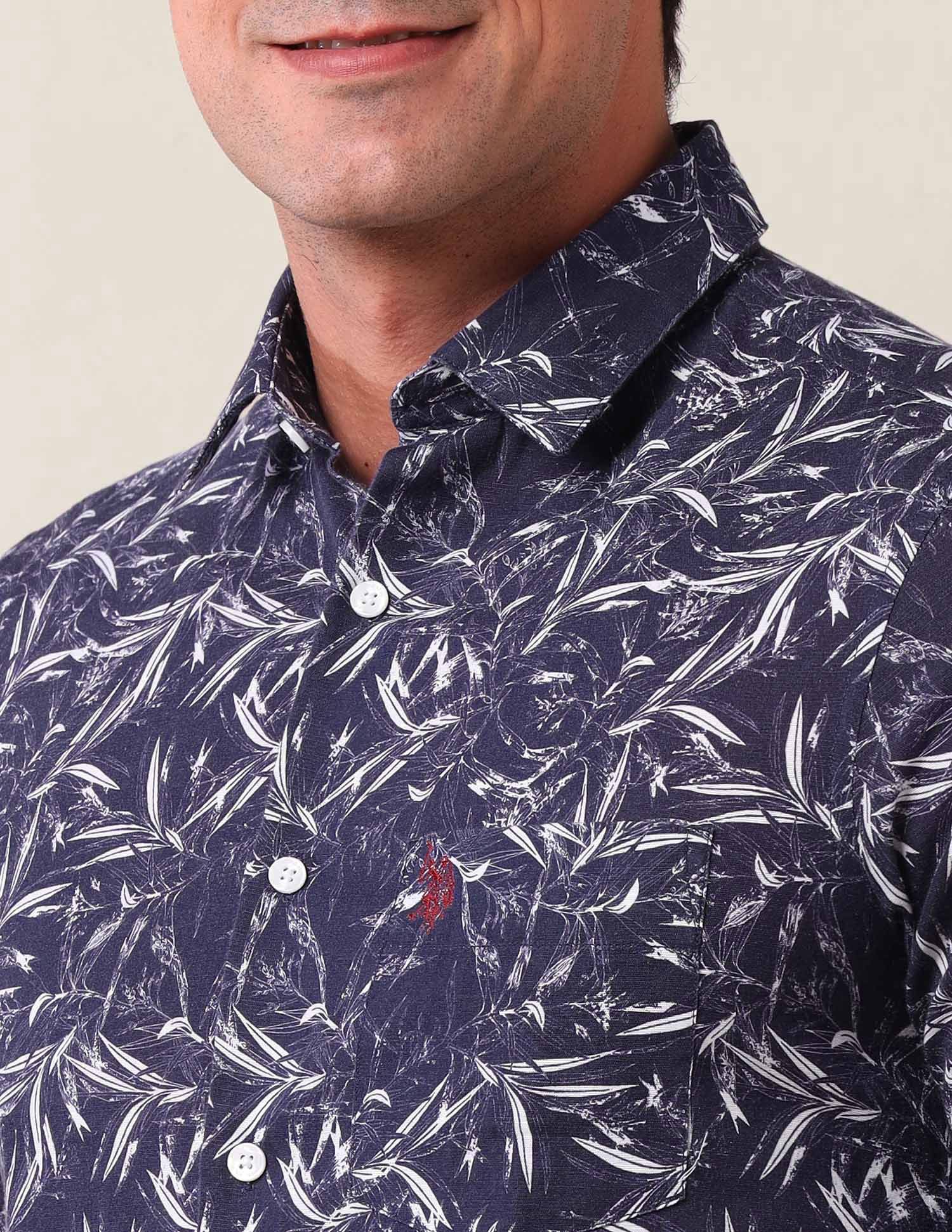 Abstract Printed Tailored Fit Shirt Navy - U.S. Polo Assn. India | Large