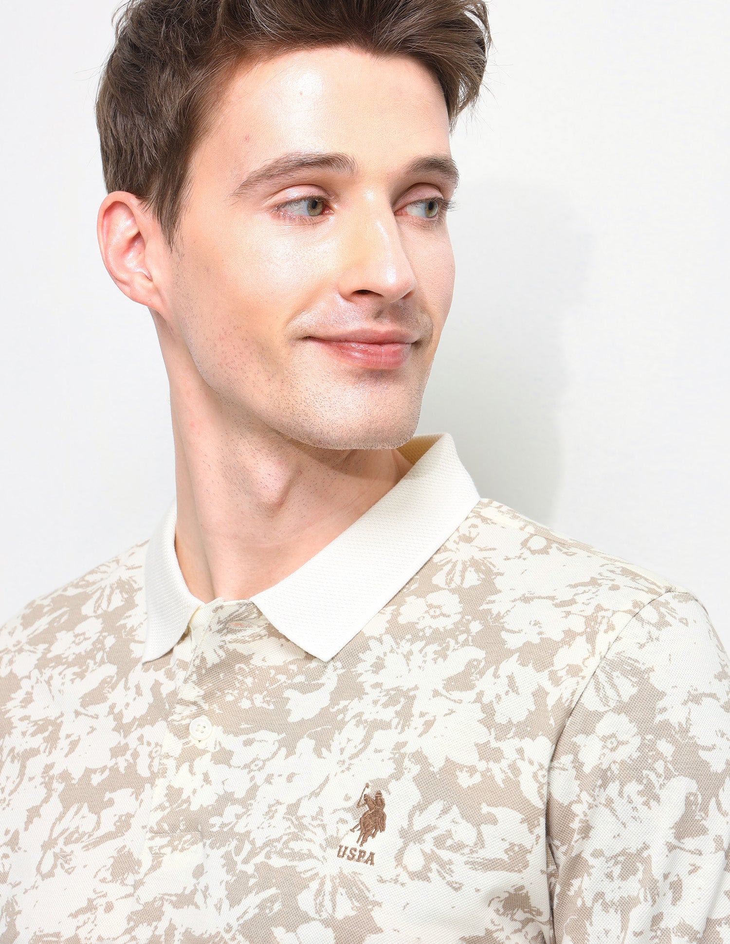 All Over Printed Slim Fit Polo Shirt Light Brown - U.S. Polo Assn. India | Large