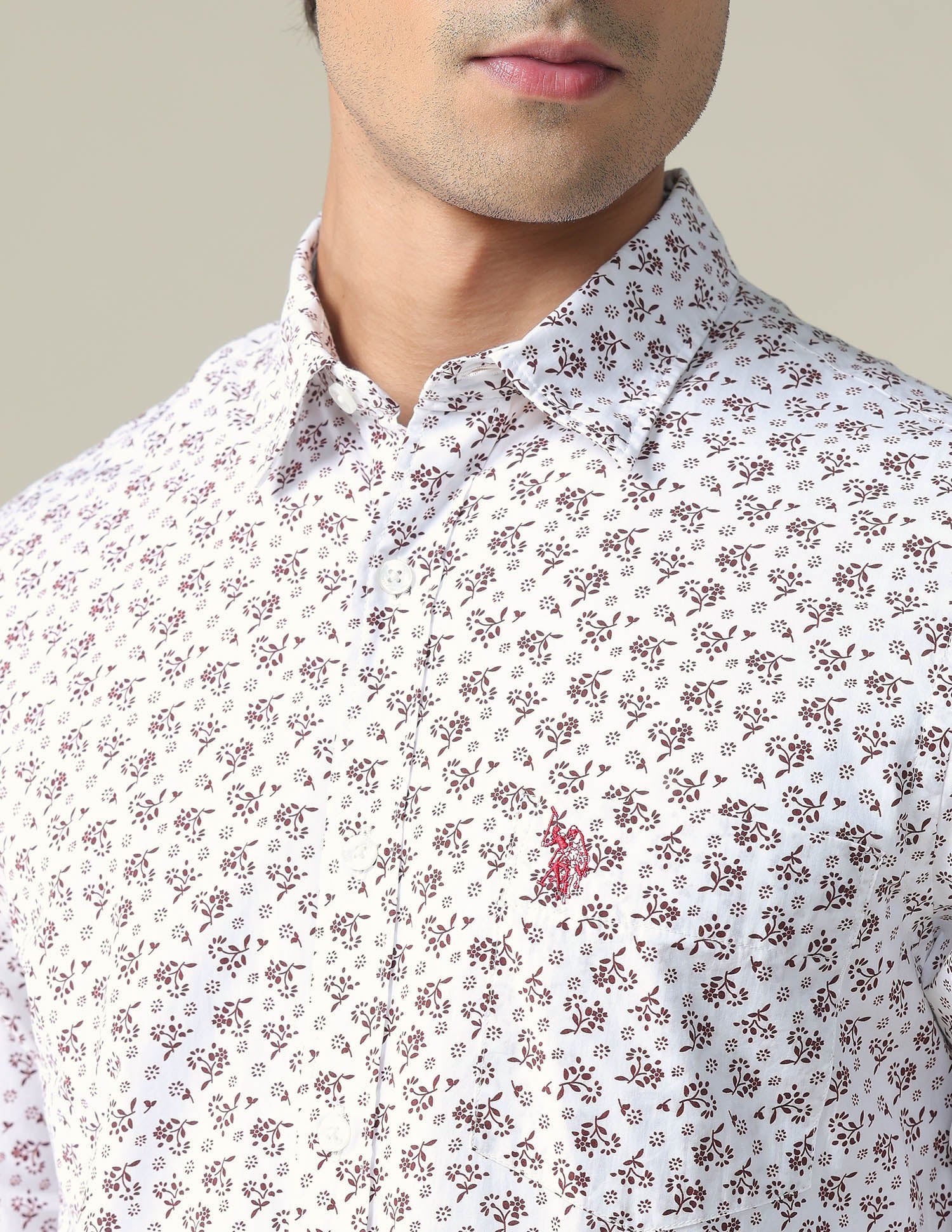 Floral Cotton Shirt White and Brown - U.S. POLO ASSN. | Large