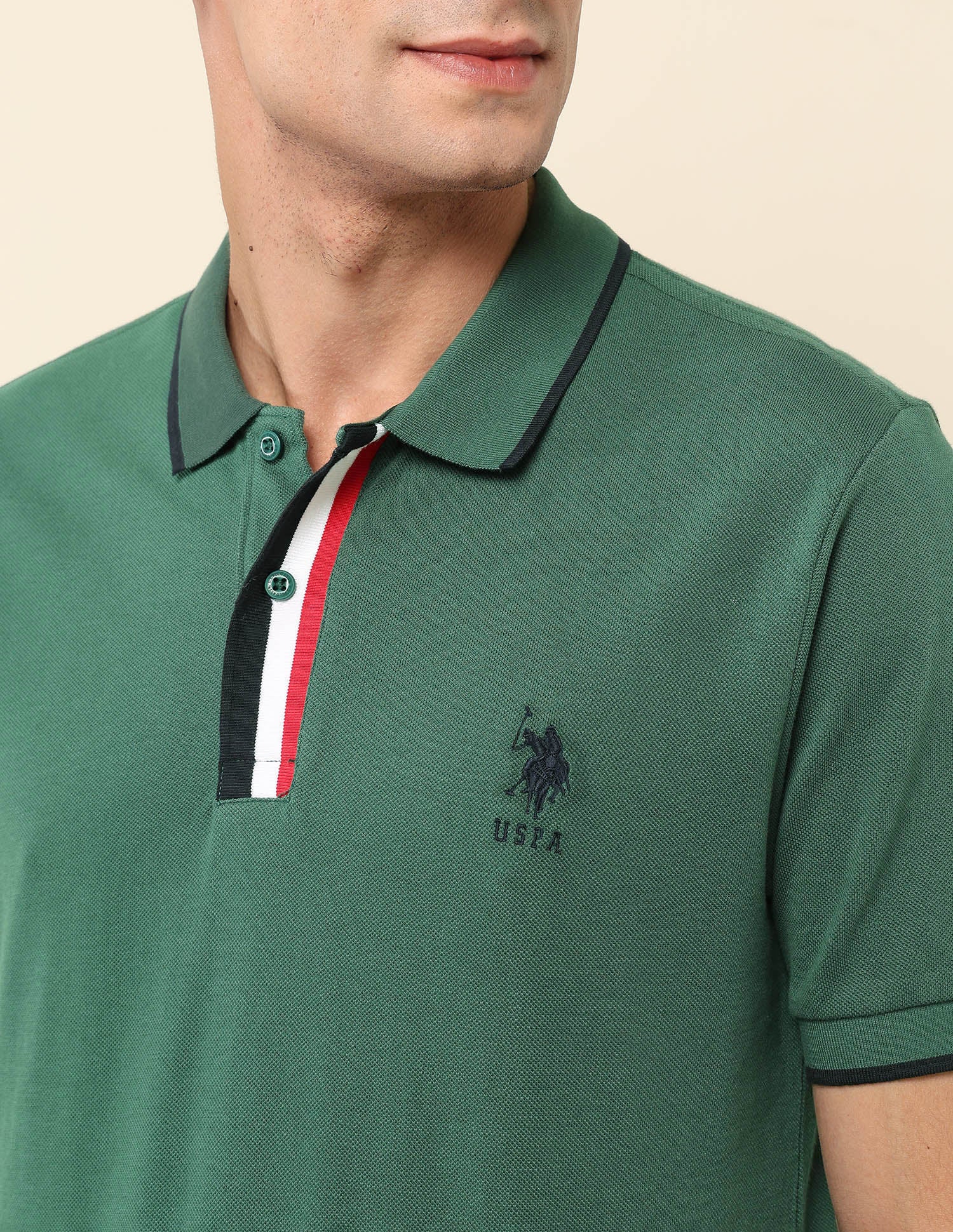 Slim Fit Solid Polo Shirt Dark Green - U.S. Polo Assn. India | Large