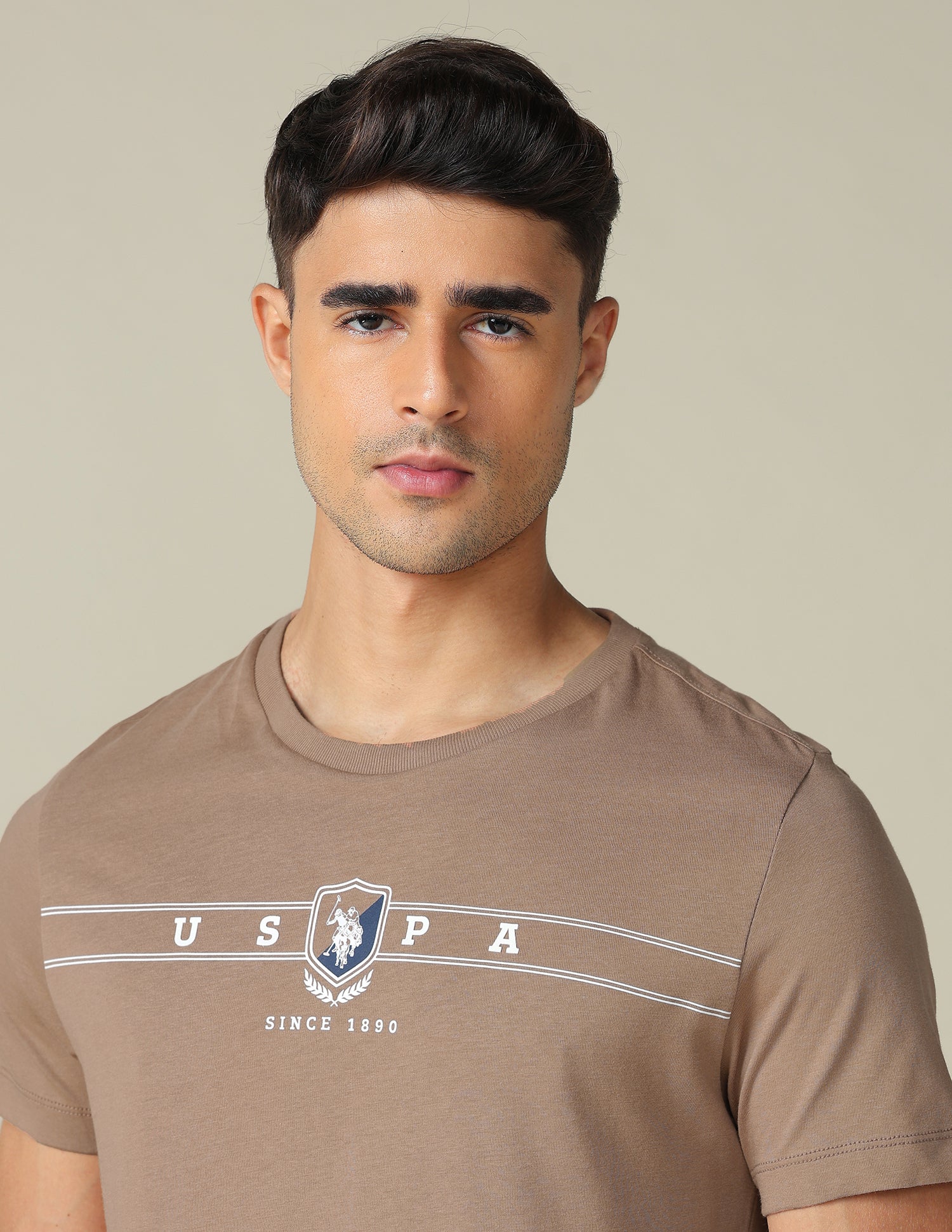 Brand Embossed Regular Fit T-Shirt Light Beige - U.S. POLO ASSN. | Large