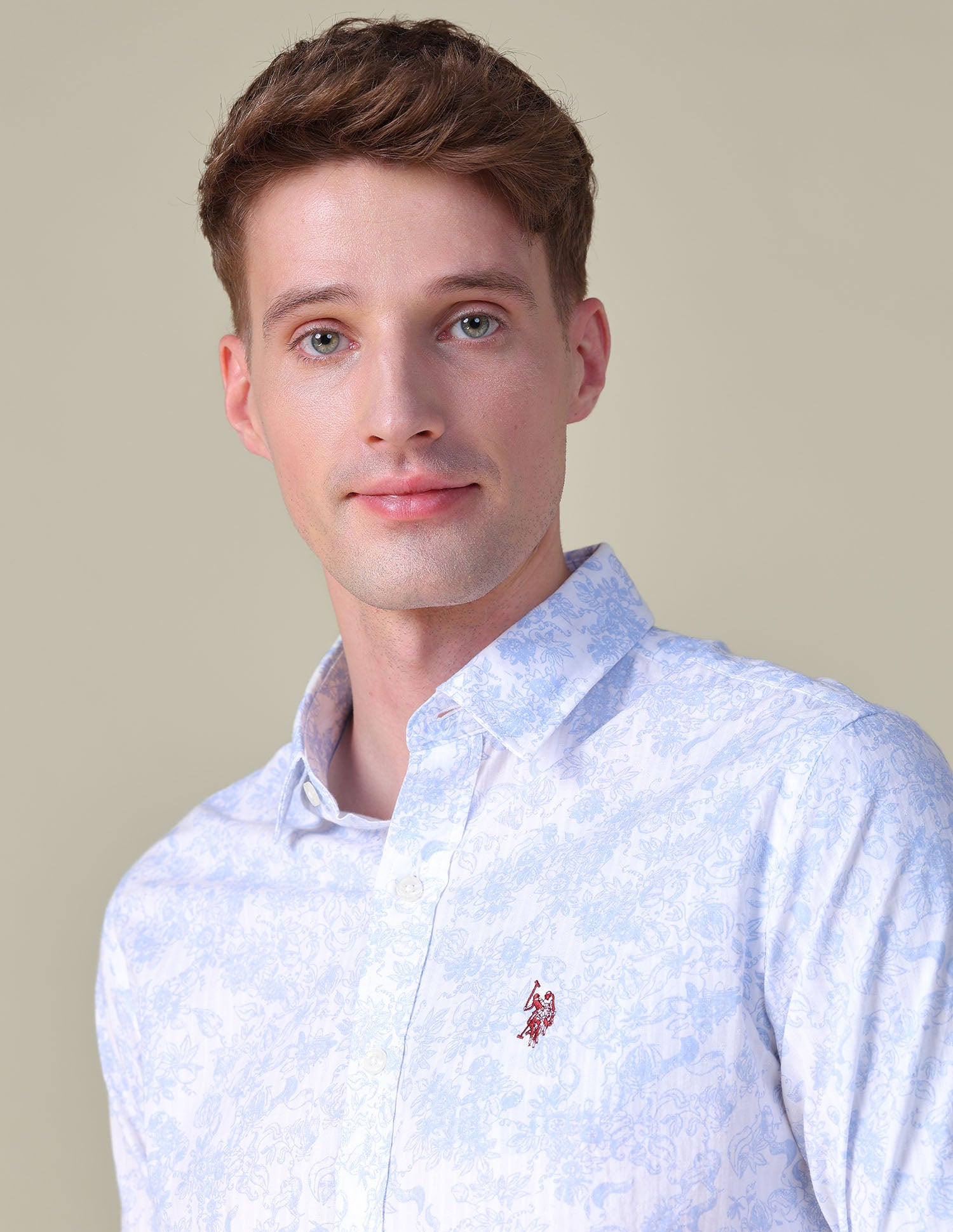 Floral Printed Tailored Fit Shirt Light Blue - U.S. POLO ASSN. | Large