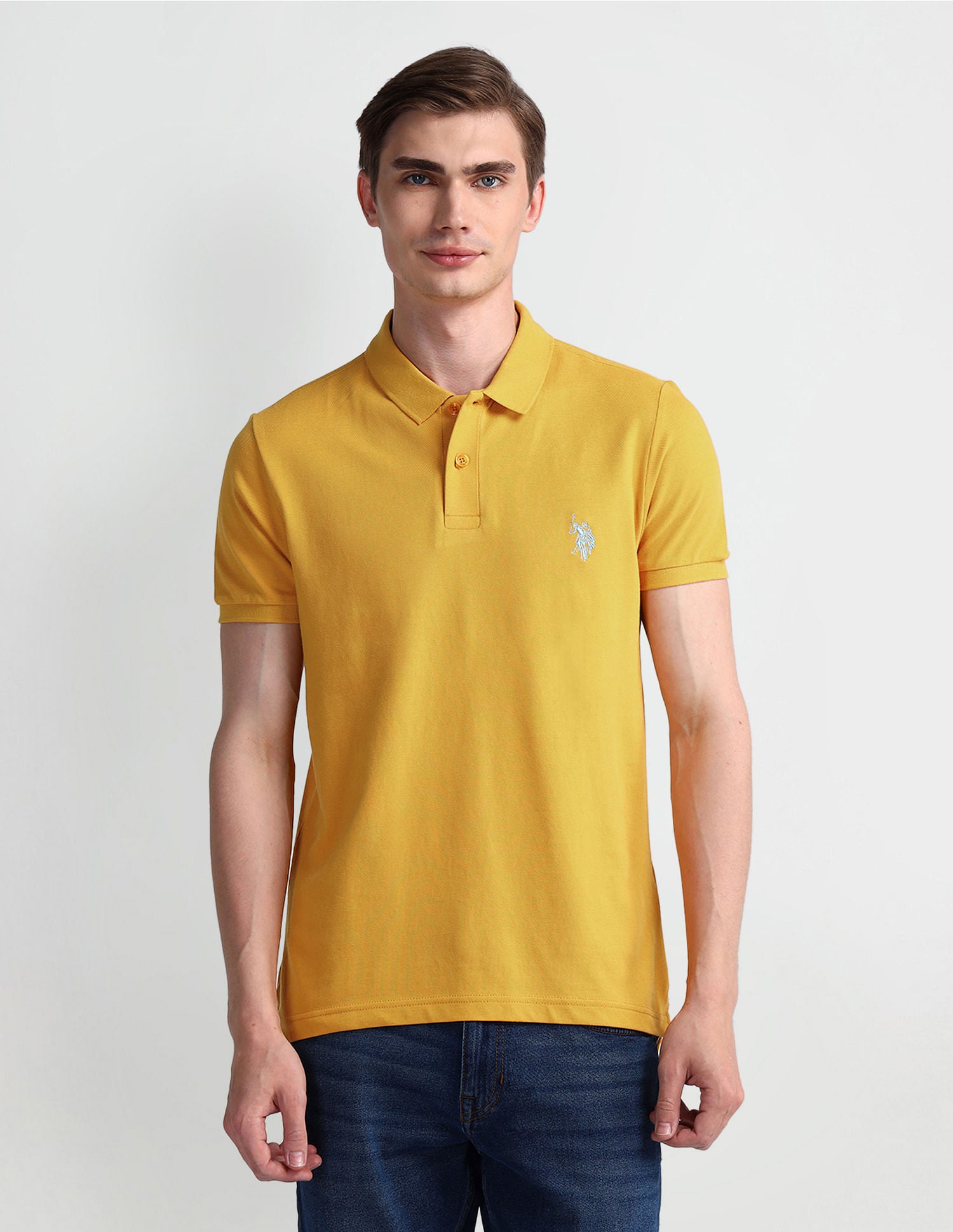 Muscle Fit Solid Polo Shirt Mustard - U.S. Polo Assn. India | Large