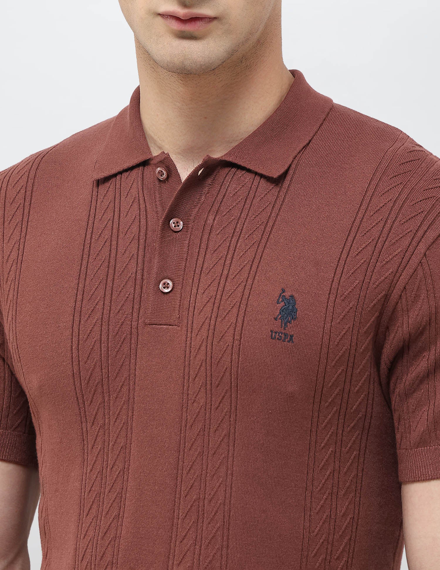 Slim Fit Textured Polo Shirt Rust - U.S. POLO ASSN. | Large
