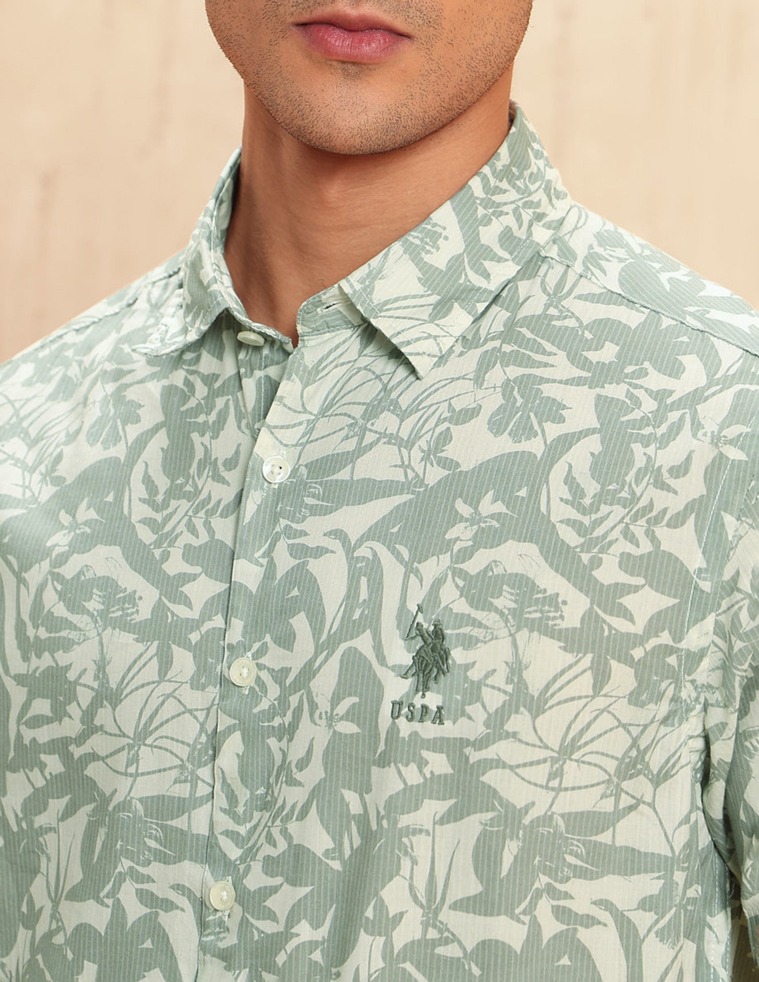 Tropical Printed Legend Of Horseshoe Shirt Green - U.S. POLO ASSN. | Large