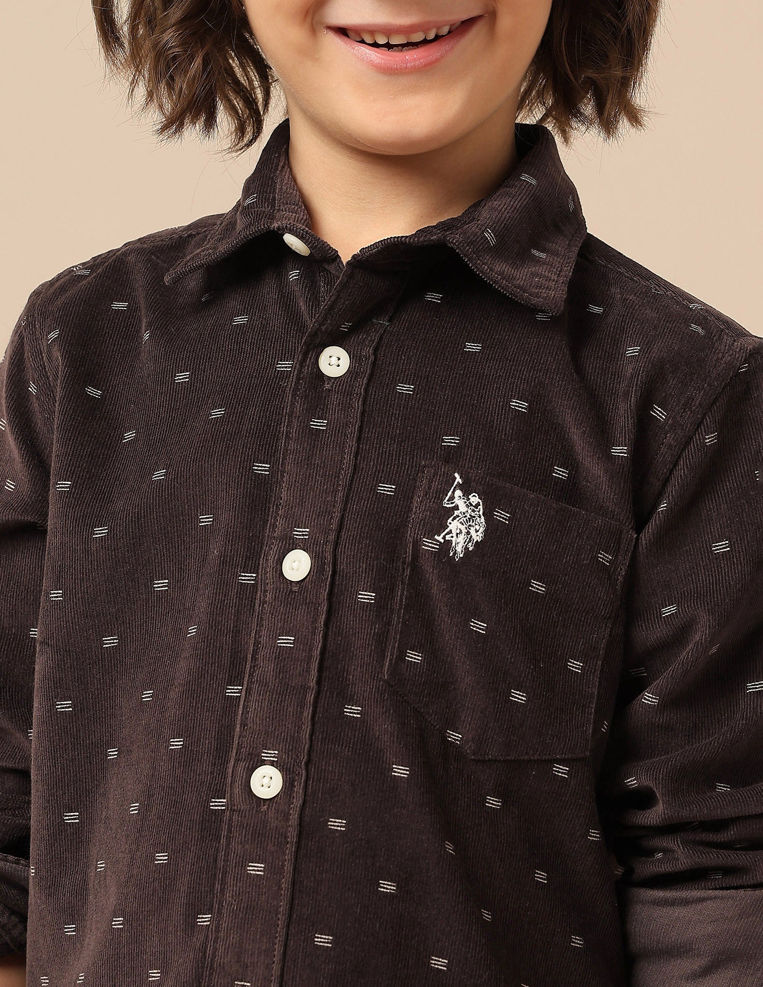 Boys All Over Printed Corduroy Shirt Brown - U.S. POLO ASSN. | Large