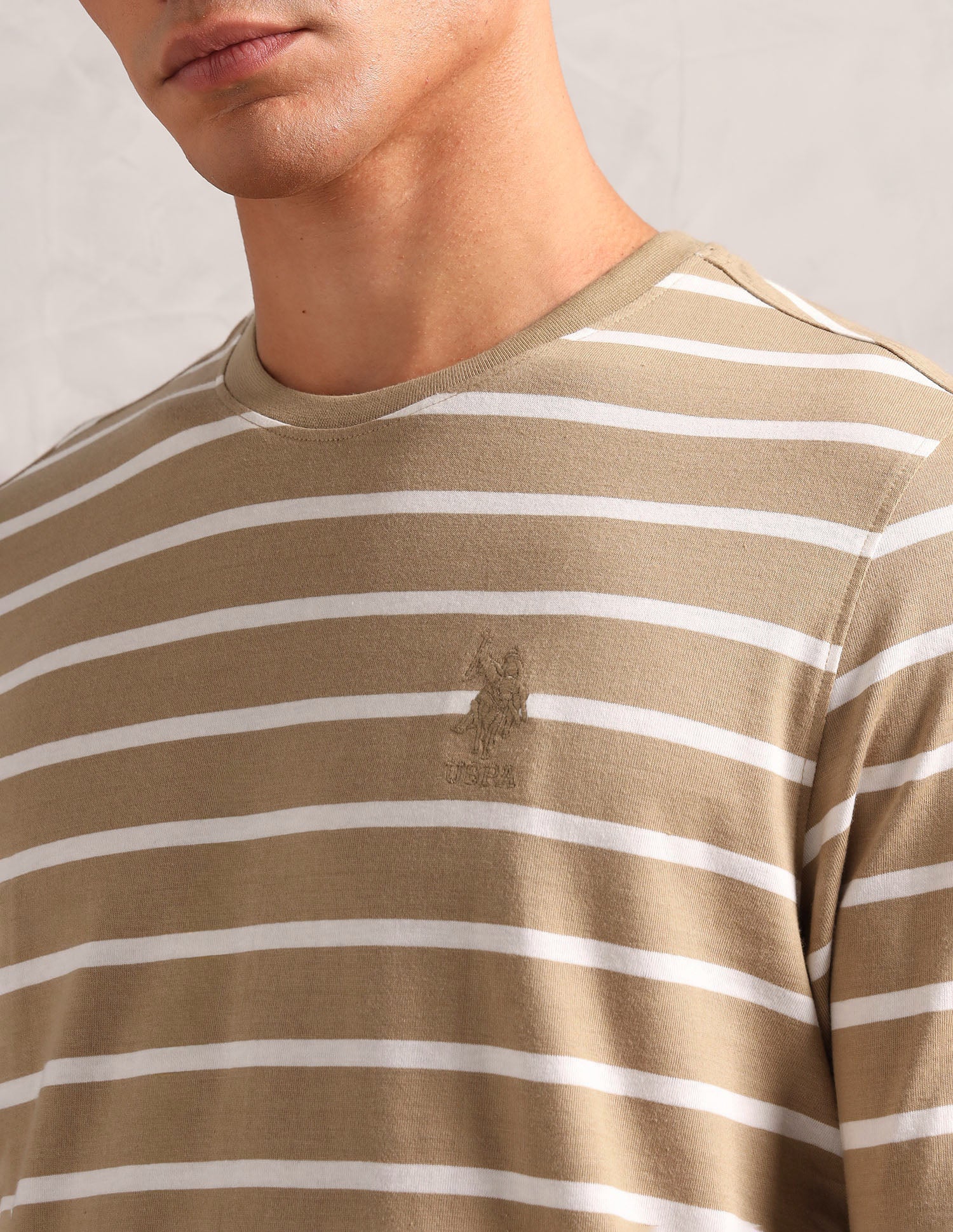 Horizontal Striped Pure Cotton I689 Lounge T-Shirt - Pack Of 1 Corn Stalk / White - U.S. POLO ASSN. | Large