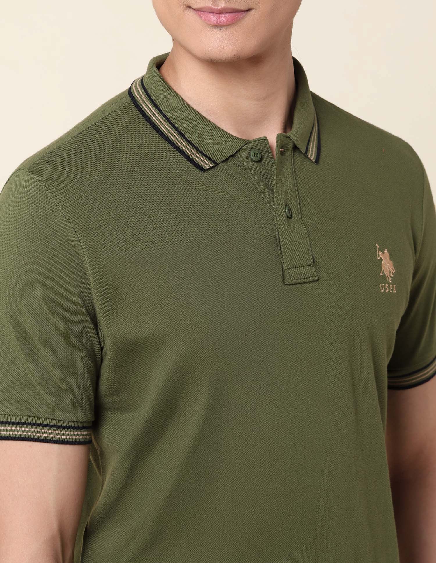 Slim Fit Pure Cotton Polo Shirt Olive Green - U.S. Polo Assn. India | Large