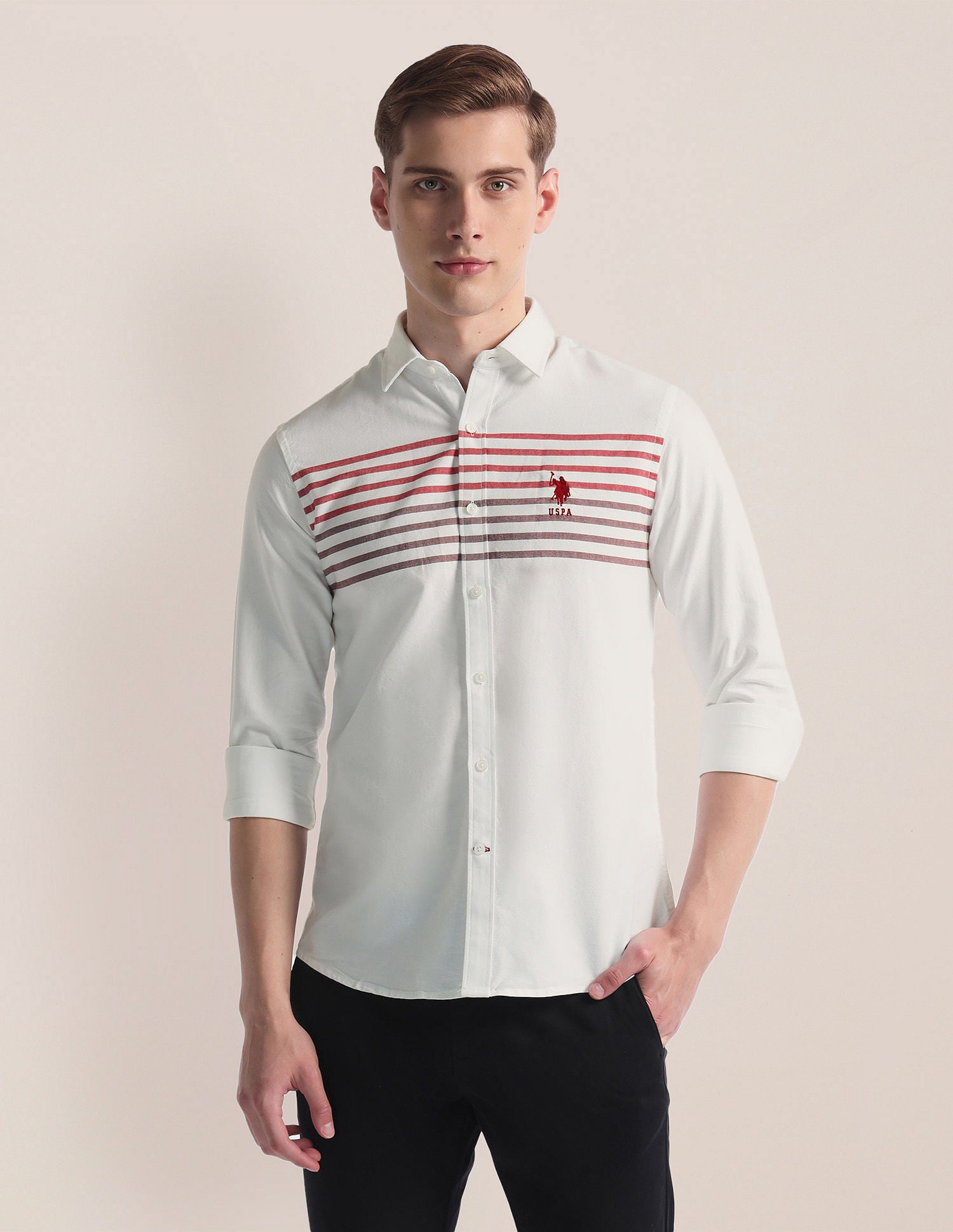 Horizontal Stripe Twill Shirt White - U.S. Polo Assn. India | Large
