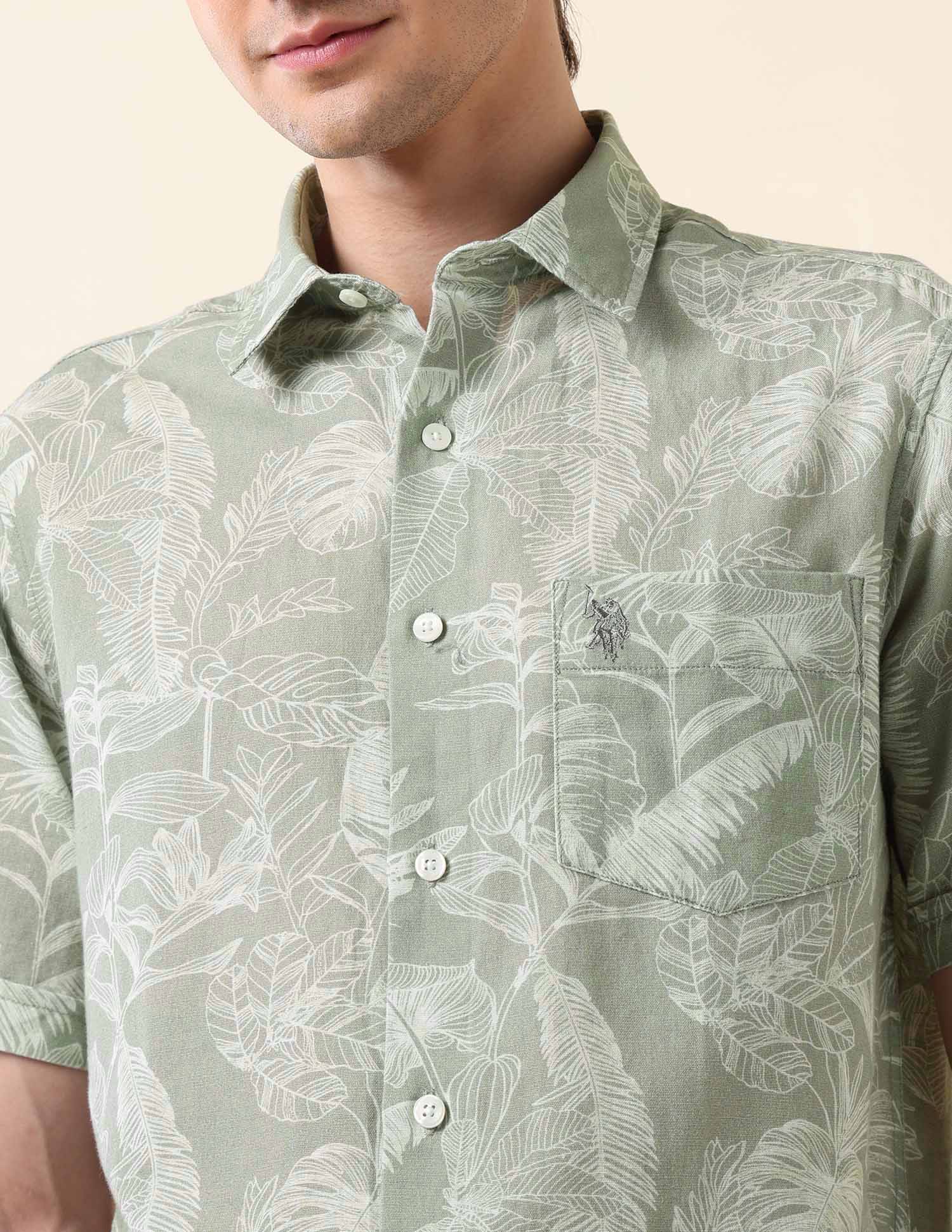 Tropical Printed Tailored Fit Shirt Sage - U.S. Polo Assn. India | Large